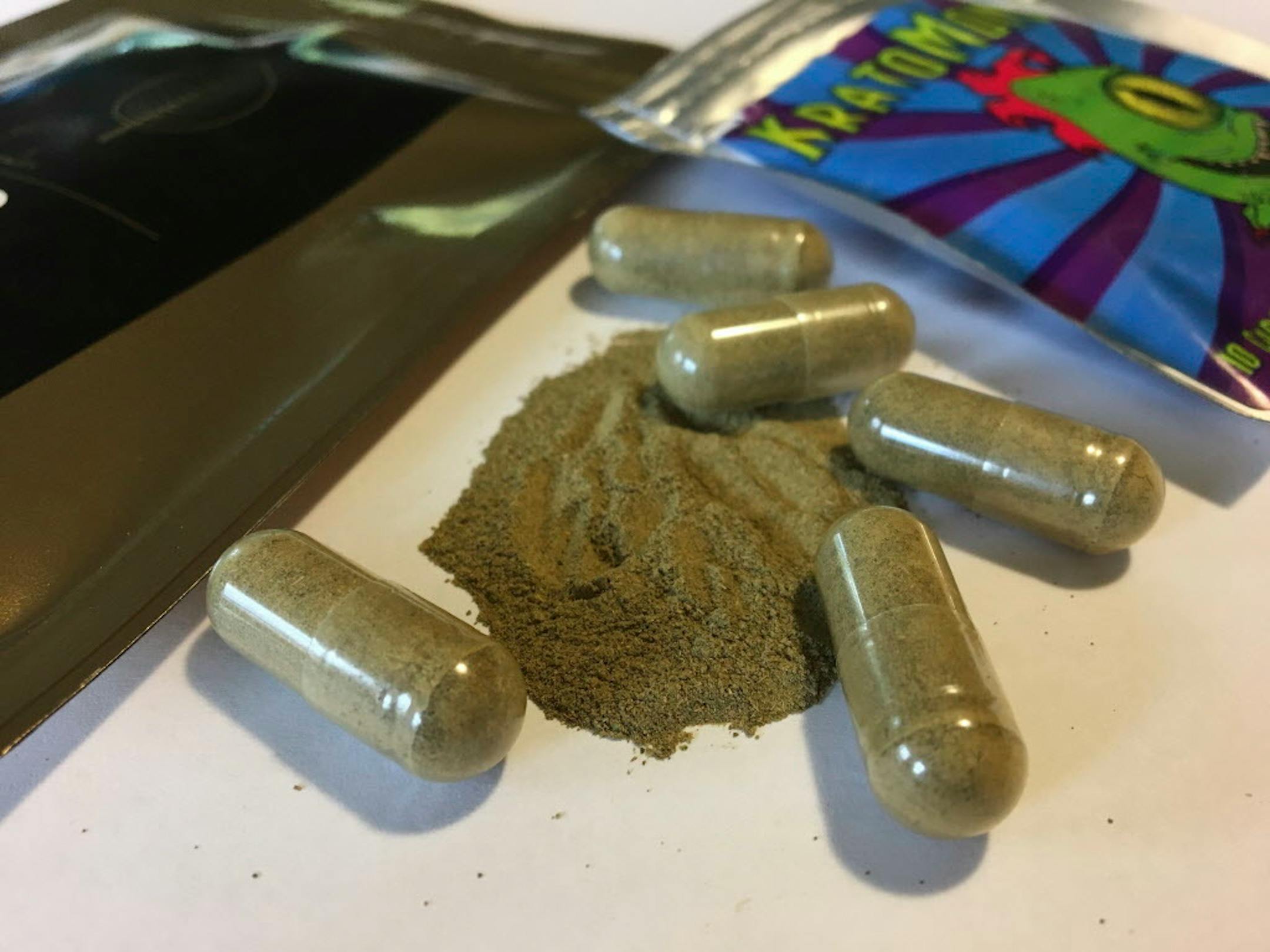 Kratom capsules are displayed in Albany, N.Y. in this Sept. 27, 2017 photo.