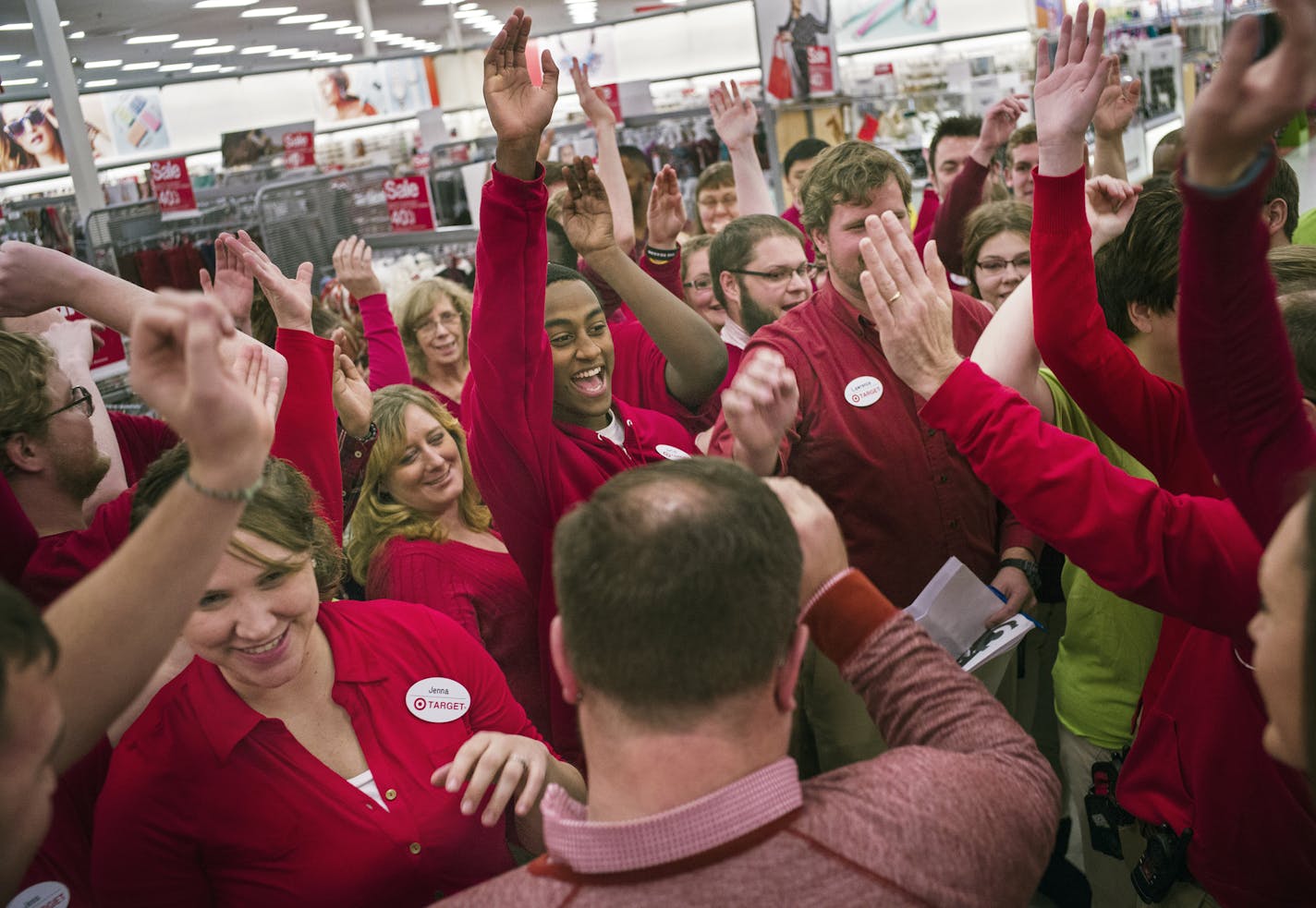 At the Ridgedale Target in Minnetonka, employees joined for the team huddle before the store opened at 6 p.m. Thursday.