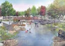 Rendering from Minneapolis-based landscape architecture company, Confluence, of a vision for revitalizing space along the Mississippi River in St. Clo