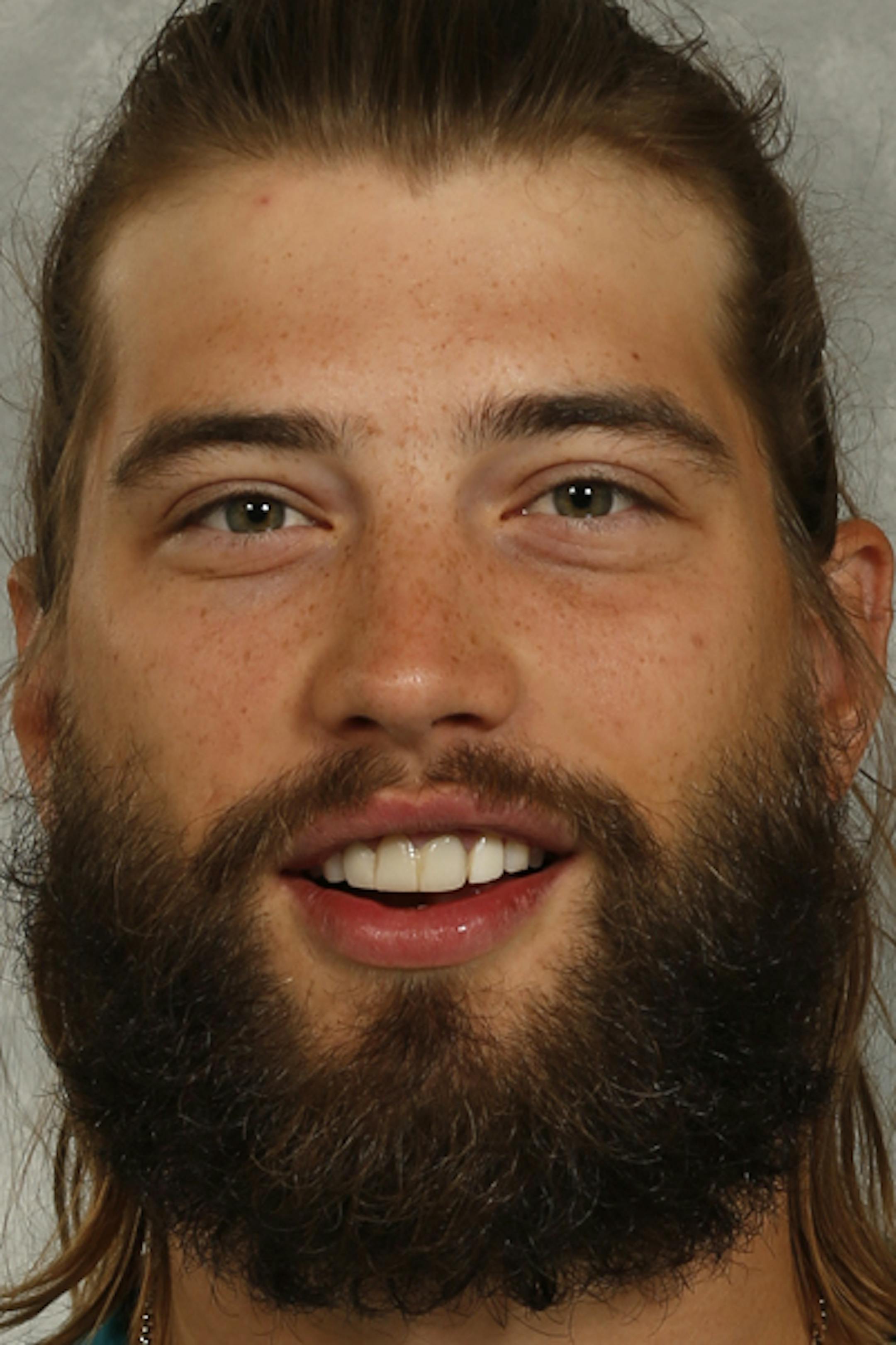 SAN JOSE, CA - SEPTEMBER 11: Brent Burns of the San Jose Sharks poses for his official headshot for the 2013-14 season on September 11, 2013 at SAP Center in San Jose, California. (Photo by Don Smith/NHLI via Getty Images)***Local Caption***Brent Burns ORG XMIT: 177614440