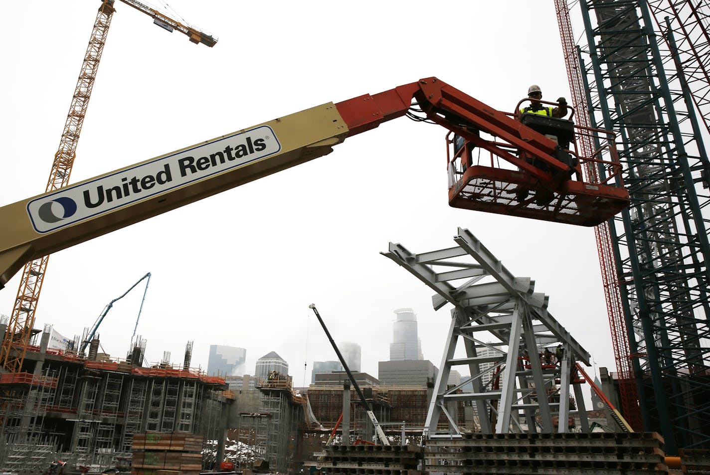 Construction continued at the Vikings stadium, being built by M.A. Mortenson, in December.