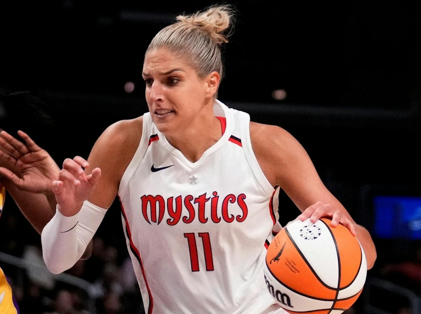 Washington Mystics forward Elena Delle Donne drives toward the basket as Sparks forward Chiney Ogwumike defends during the second half on Tuesday night at Crypto.com Arena. (Photo by Keith Birmingham, Pasadena Star-News/SCNG)