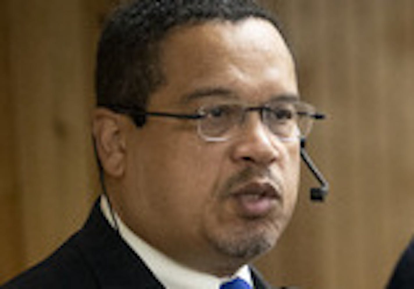 Attorney General Keith Ellison spoke at the end Friday prayer at Dar Al-Farooq Islamic Center in Bloomington, Minn., on Friday, March 15, 2019. He was encouraging Muslims to to no be afraid to be part of the community after the New Zealand mosque attacks. At right is Dar Al-Farooq executive director Mohammed Omar (center) and guest speaker Imam Asad Zaman. ] RENEE JONES SCHNEIDER &#xa5; renee.jones@startribune.com