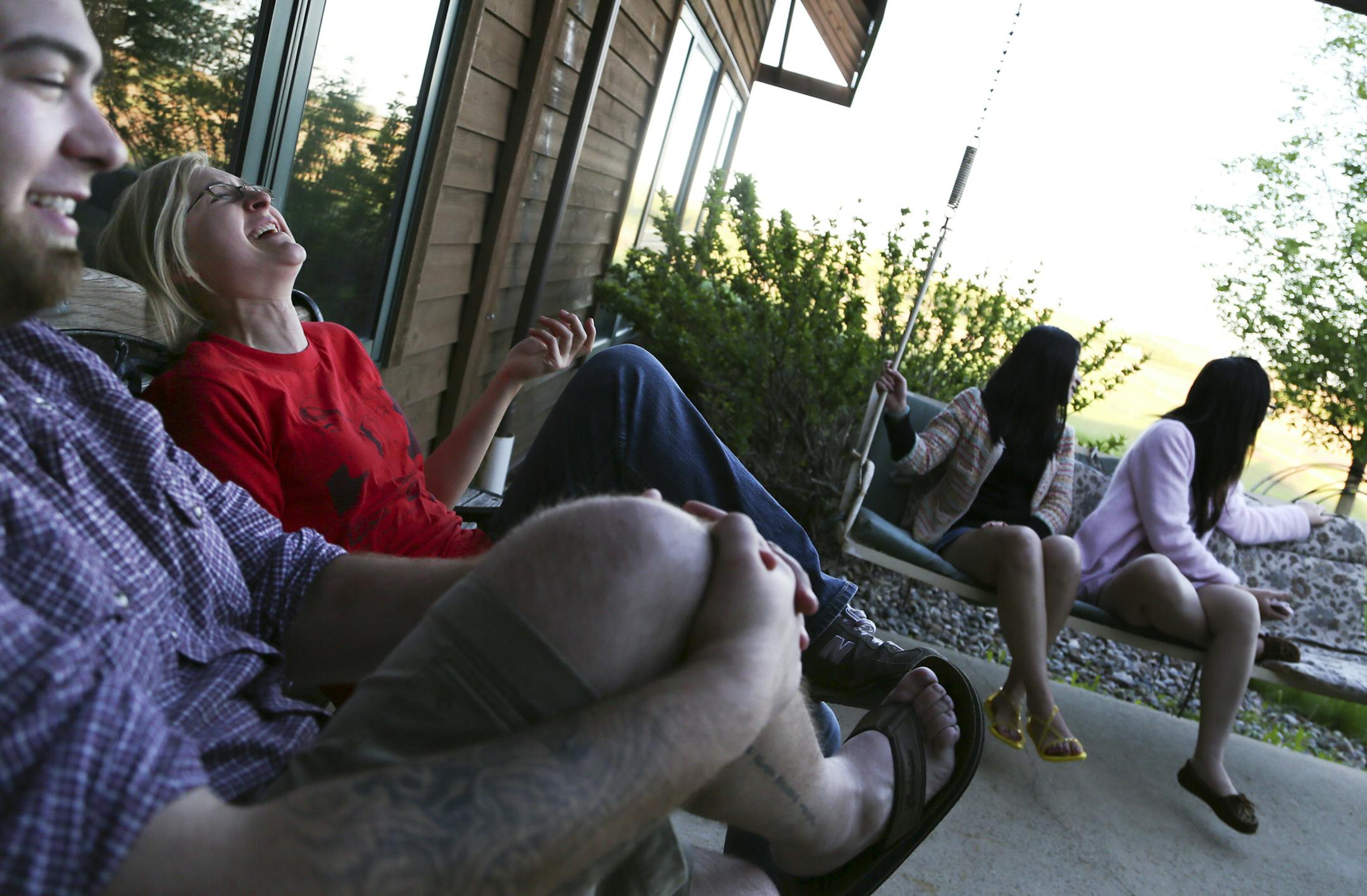 U of M philosophy camp students Zach Benson, left to right, and Liz Vocasek, enjoy pre-dinner banter Sunday, June 2, 2013, in Windom, MN.](DAVID JOLES/STARTRIBUNE) djoles@startribune.com A University of Minnesota philosophy camp takes place each spring on the rolling prairie of southwestern Minnesota where students and instructors form a community for living and learning to investigate their own and others responses to questions such as these: What is an authentic self? Who am I? What is vocatio