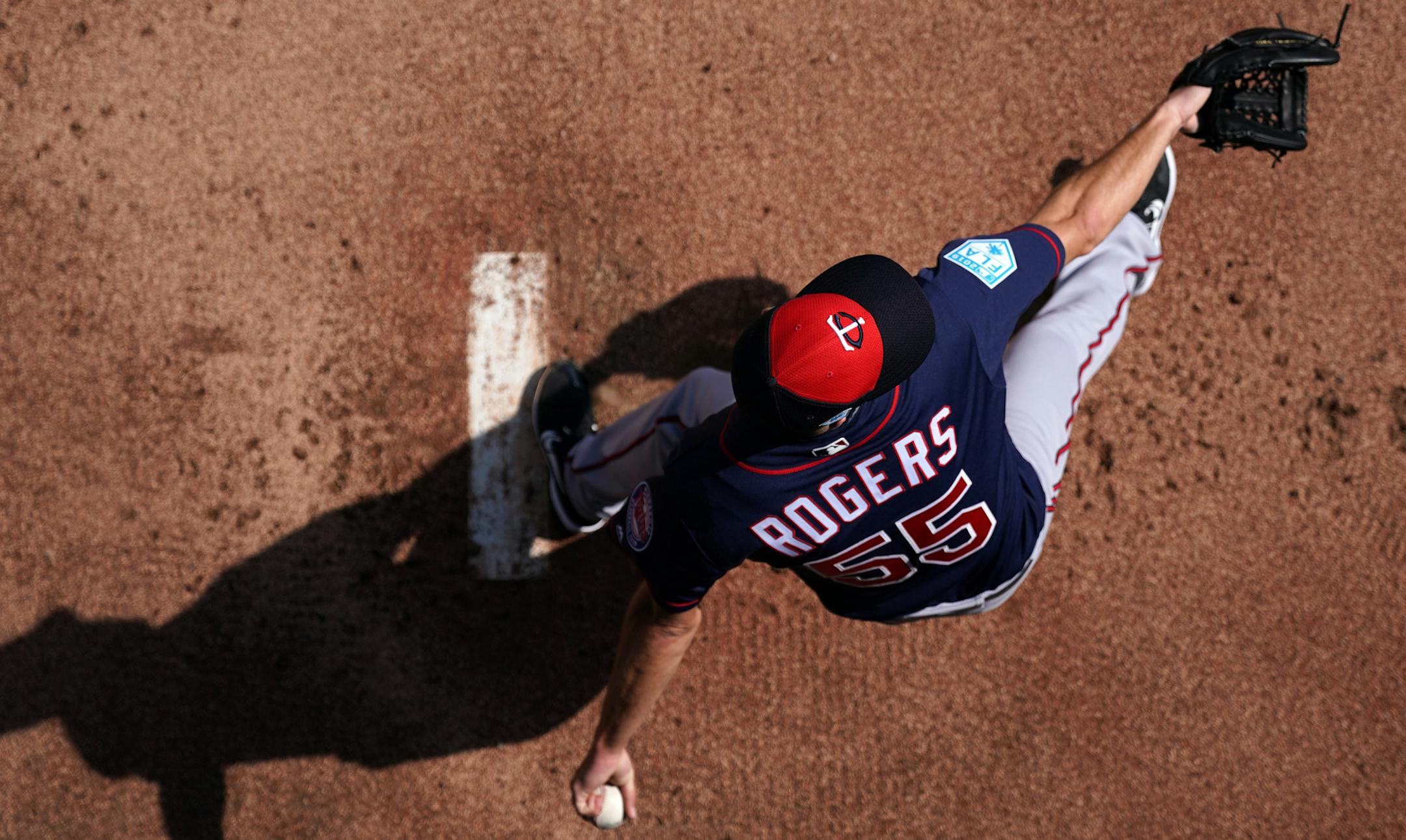 Minnesota Twins pitcher Taylor Rogers (55) delivered a pitch in the bullpens Saturday. ] ANTHONY SOUFFLE • anthony.souffle@startribune.com Minnesota Twins players and coaches took part in workouts for pitchers and catchers as the few position players who've arrived did informal drills during Spring Training Saturday, Feb. 16, 2019 at The CenturyLink Sports Complex and Hammond Stadium in Fort Myers, Fla.