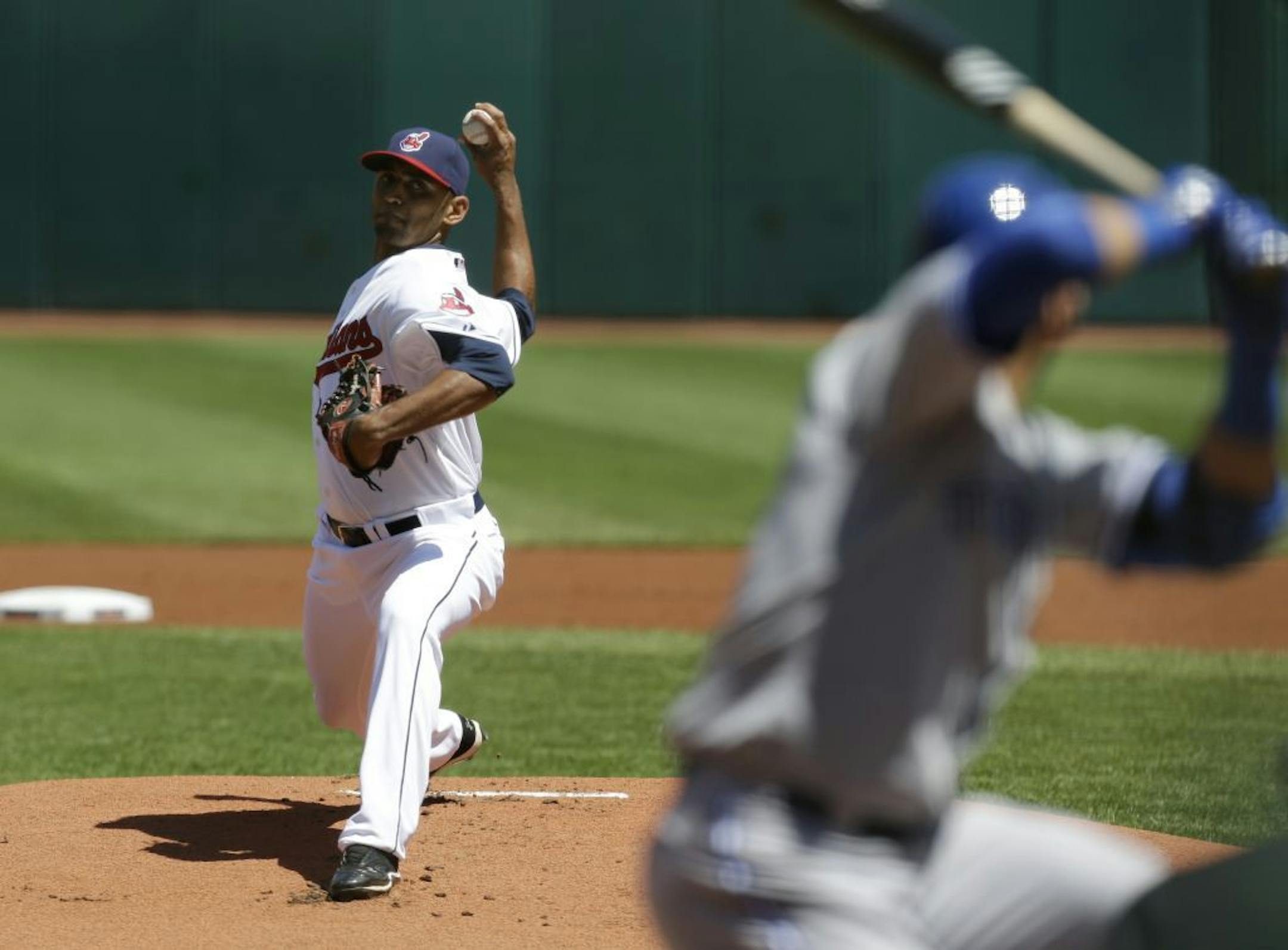 Cleveland Indians starting pitcher Danny Salazar pitches in the first inning of a baseball game against the Toronto Blue Jays, Thursday, July 11, 2013, in Cleveland.