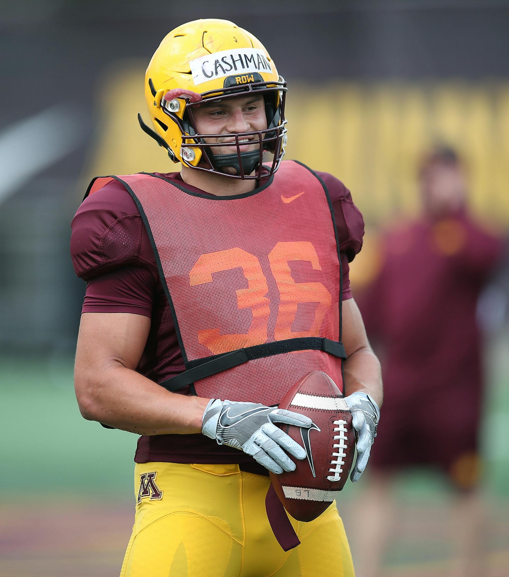 Gophers linebacker Blake Cashman took to the field for drills during the Gophers football practice at Gibson-Nagurski Football Complex, Saturday, August 5, 2017 in Minneapolis, MN.