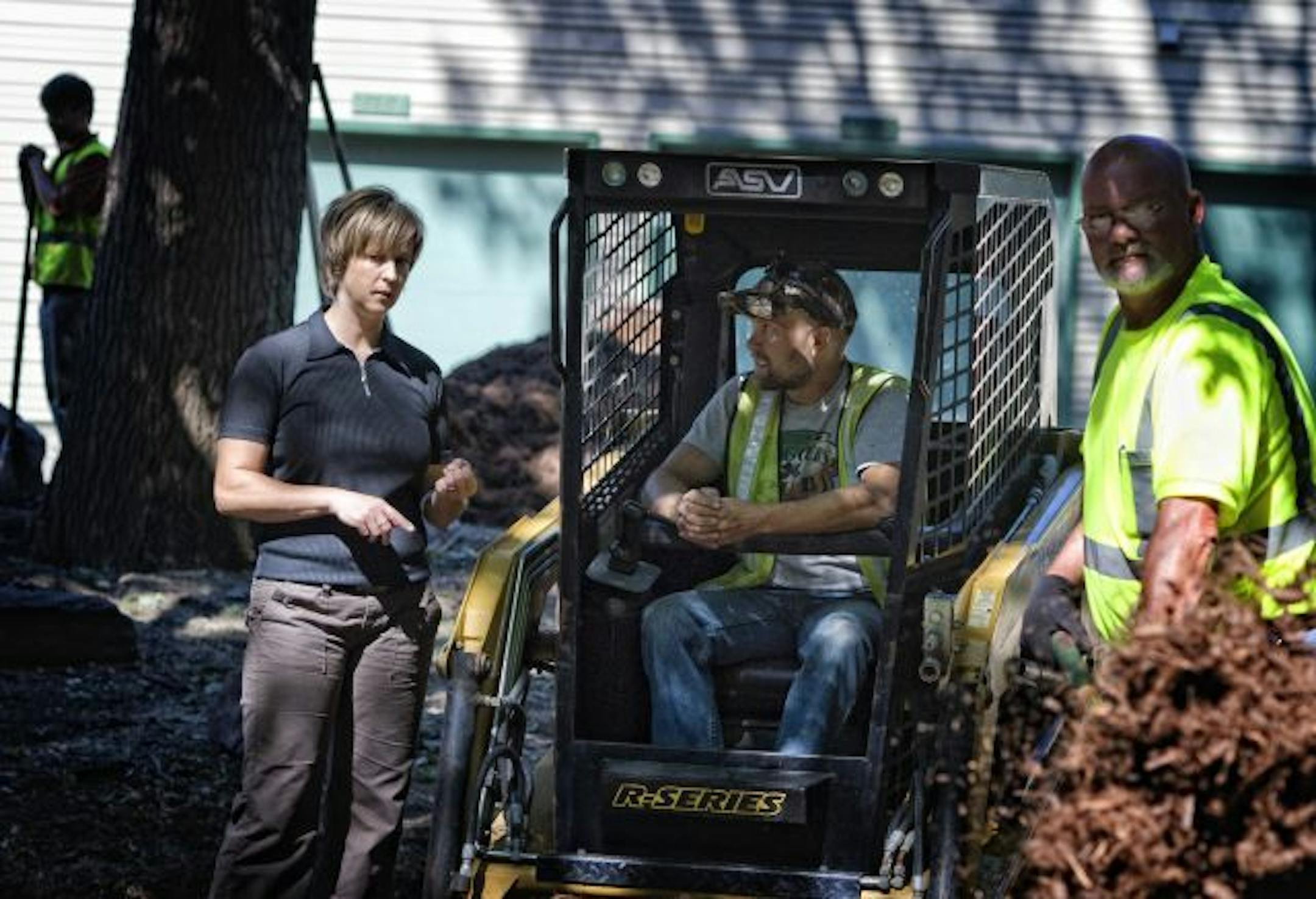 Stacy Anderson, president of Earth Wizards discussed the on-site landscaping project in Plymouth.
