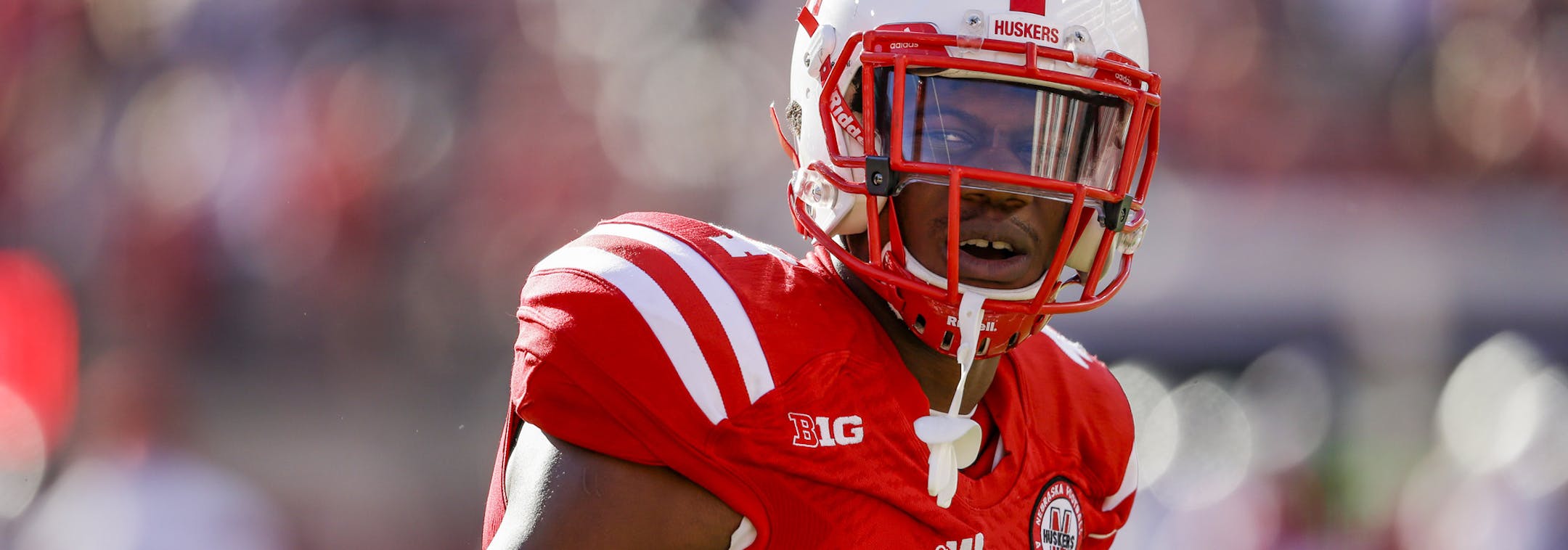 Nebraska defensive end Randy Gregory (4) is seen before an NCAA college football game against Rutgers in Lincoln, Neb., Saturday, Oct. 25, 2014. (AP Photo/Nati Harnik) ORG XMIT: NENH1