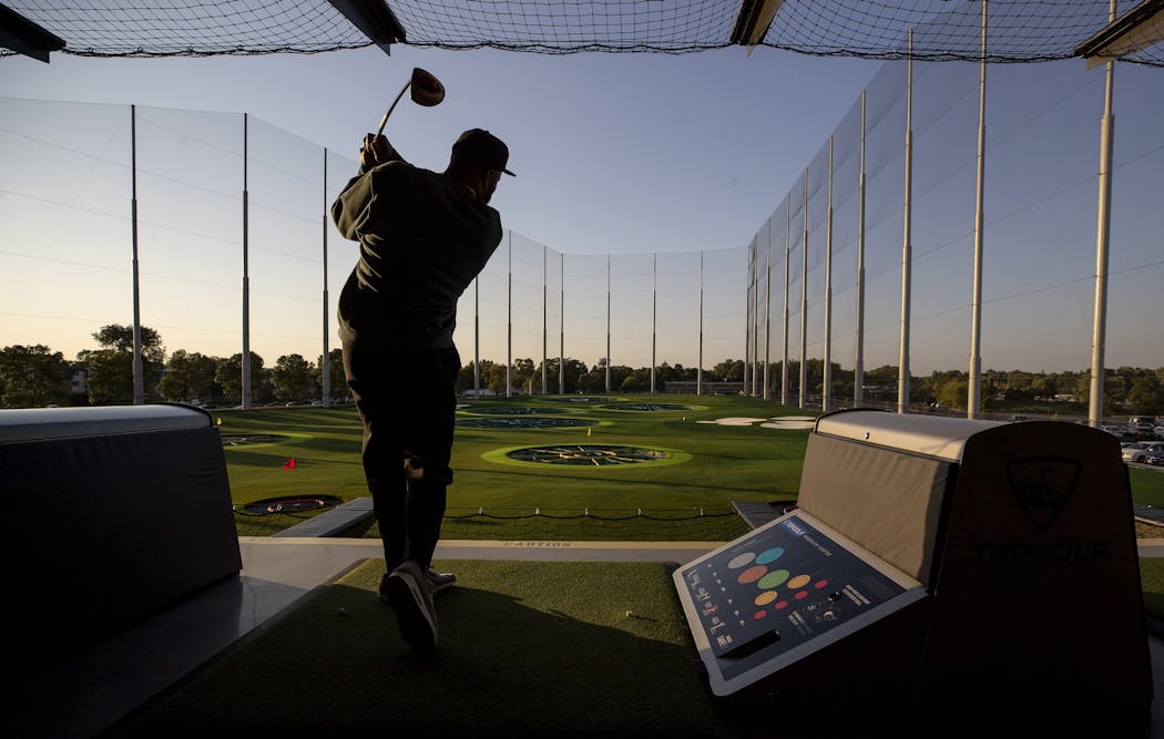 Minnesota Vikings defensive end Everson Griffen took a swing at the then-new TopGolf in Brooklyn Center in 2018.