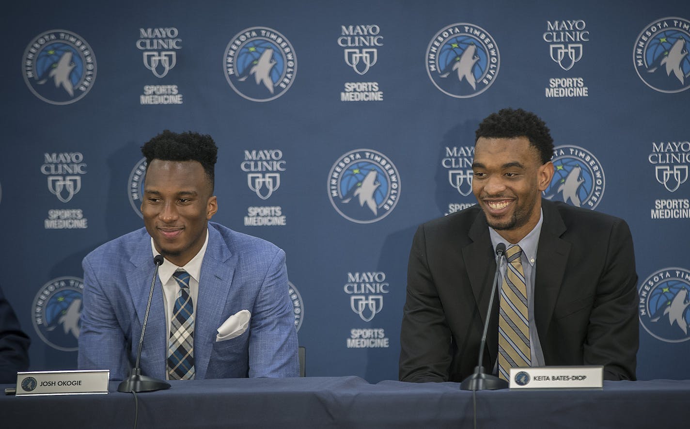 The Minnesota Timberwolves 2018 Draft Picks Josh Okogie left, and Keita Bates-Diop addressed the media during a press conference, Tuesday, June 26, 2018 at the Mayo Clinic Square in Minneapolis, MN. ] ELIZABETH FLORES &#xef; liz.flores@startribune.com