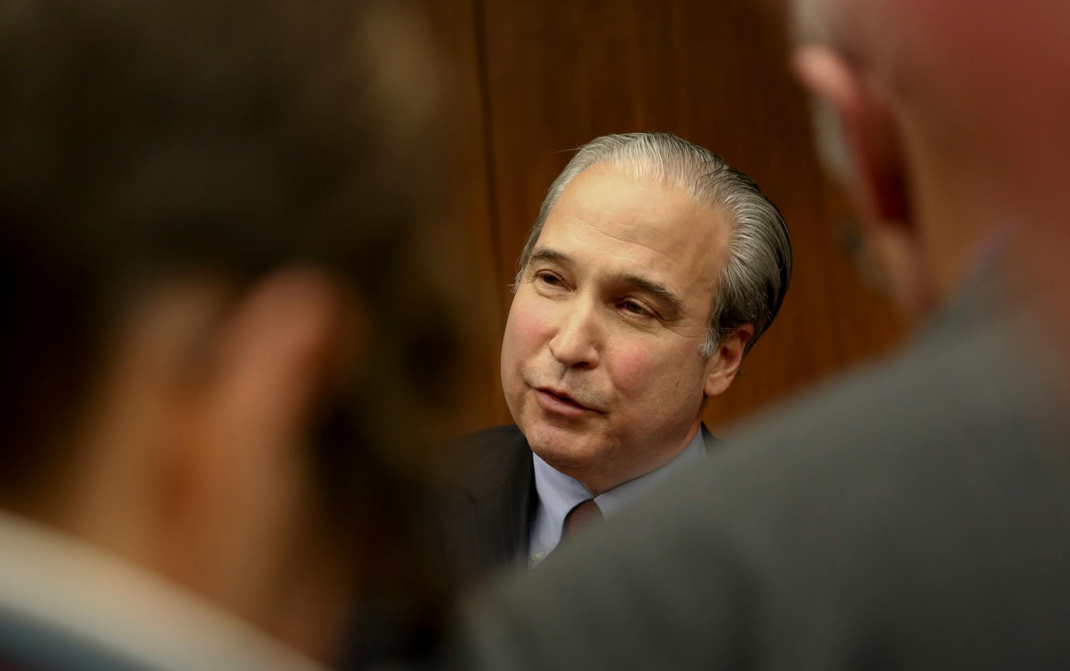 DFL Rep. Michael Paymar talked to the press after the House Public Safety committee meeting adjourned at the State Office Building in St. Paul, Min., Wednesday, March 19, 2013. DFLers have not reached an agreement on whether to require background checks for virtually all gun purchases in Minnesota. They did not vote. ] (KYNDELL HARKNESS/STAR TRIBUNE) kyndell.harkness@startribune.com