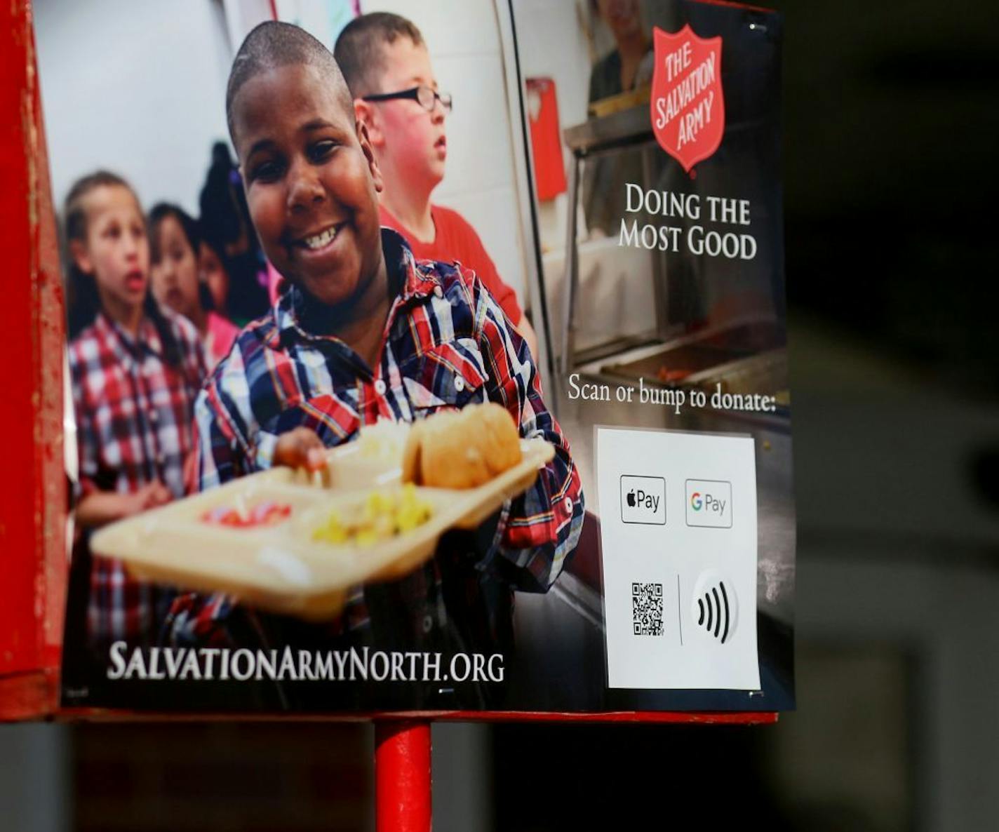 The Salvation Army's annual red kettle campaign is going high tech, starting to accept mobile donations this year via Apple Pay and Google Pay and seen Friday, Nov. 15, 2019, at Cub Foods in Roseville, MN.