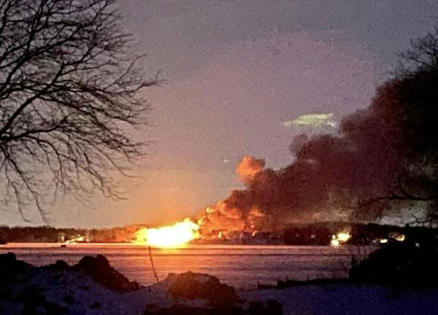 A large house fire on the shore of Lake Minnetonka produced flames visible across the lake along with smoke that showed up on Twin Cities weather radar. Credit: Paul Douglas