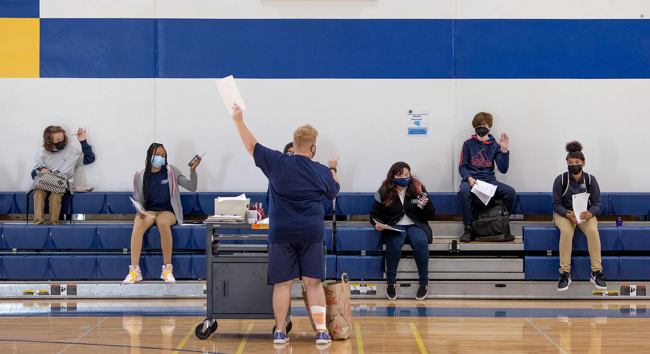 Twin Cities Academy charter school students were sixth-graders took a class in the gym on the first day of school, Tuesday, September 7, 2021 in St. Paul, MN.    ]  ELIZABETH FLORES • liz.flores@startribune.com