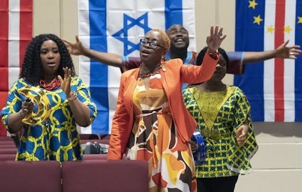 The mood at Ebenezer Community Church in Brooklyn Park was jubilant in March 2019, where the sizable Liberian congregation celebrated President Donald