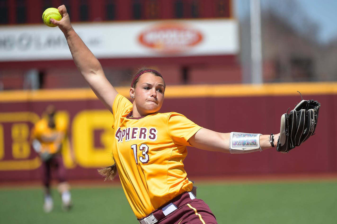 Sophomore Amber Fiser got two victories as the Gophers swept Wisconsin 12-1 and 8-0 Wednesday in two shortened games at Jane Sage Cowles Stadium.