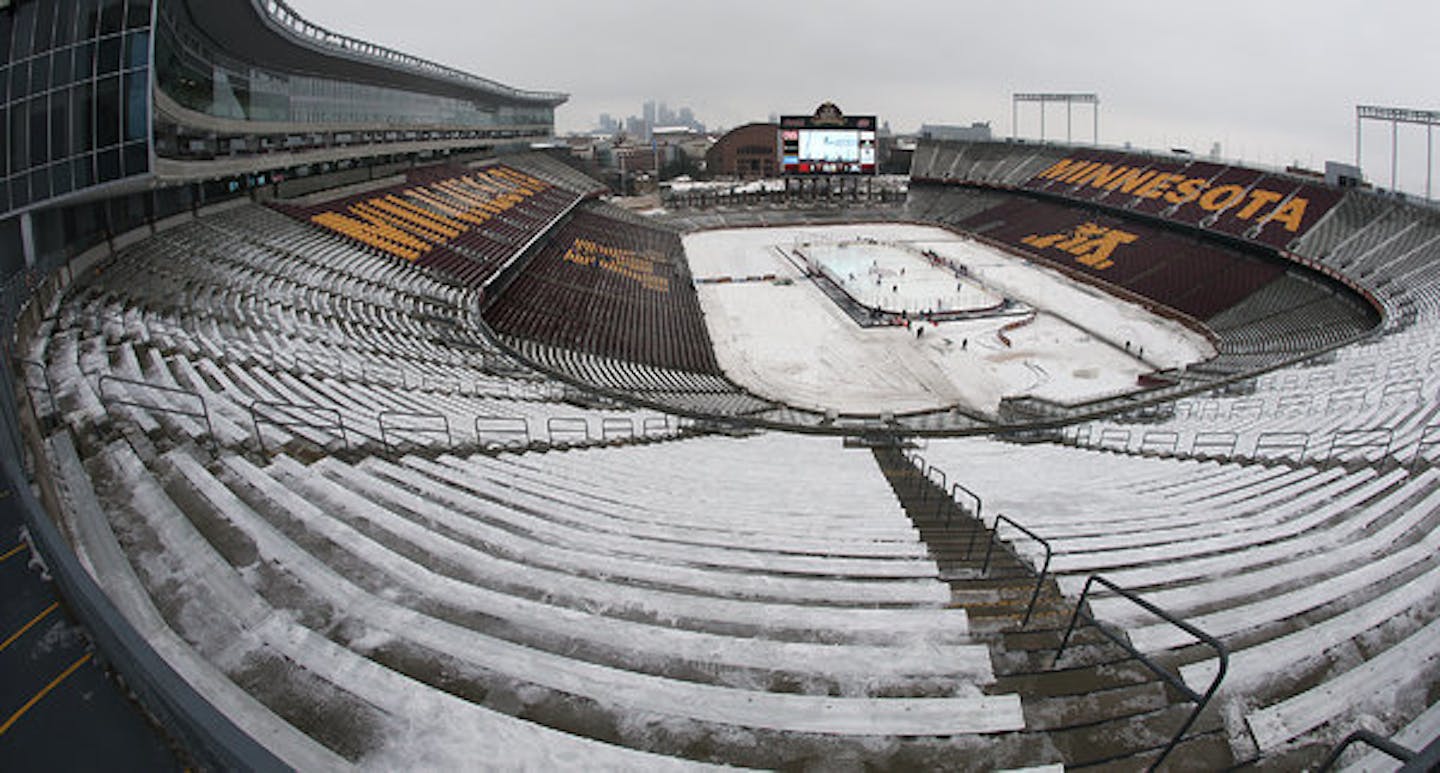 TCF Bank Stadium was set up for high school and college hockey in January 2014.