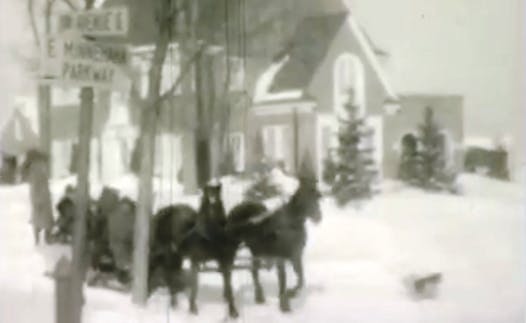 THEN: A horse draws a sleigh near 3rd Avenue and East Minnehaha Parkway in Minneapolis in the 1920s.
