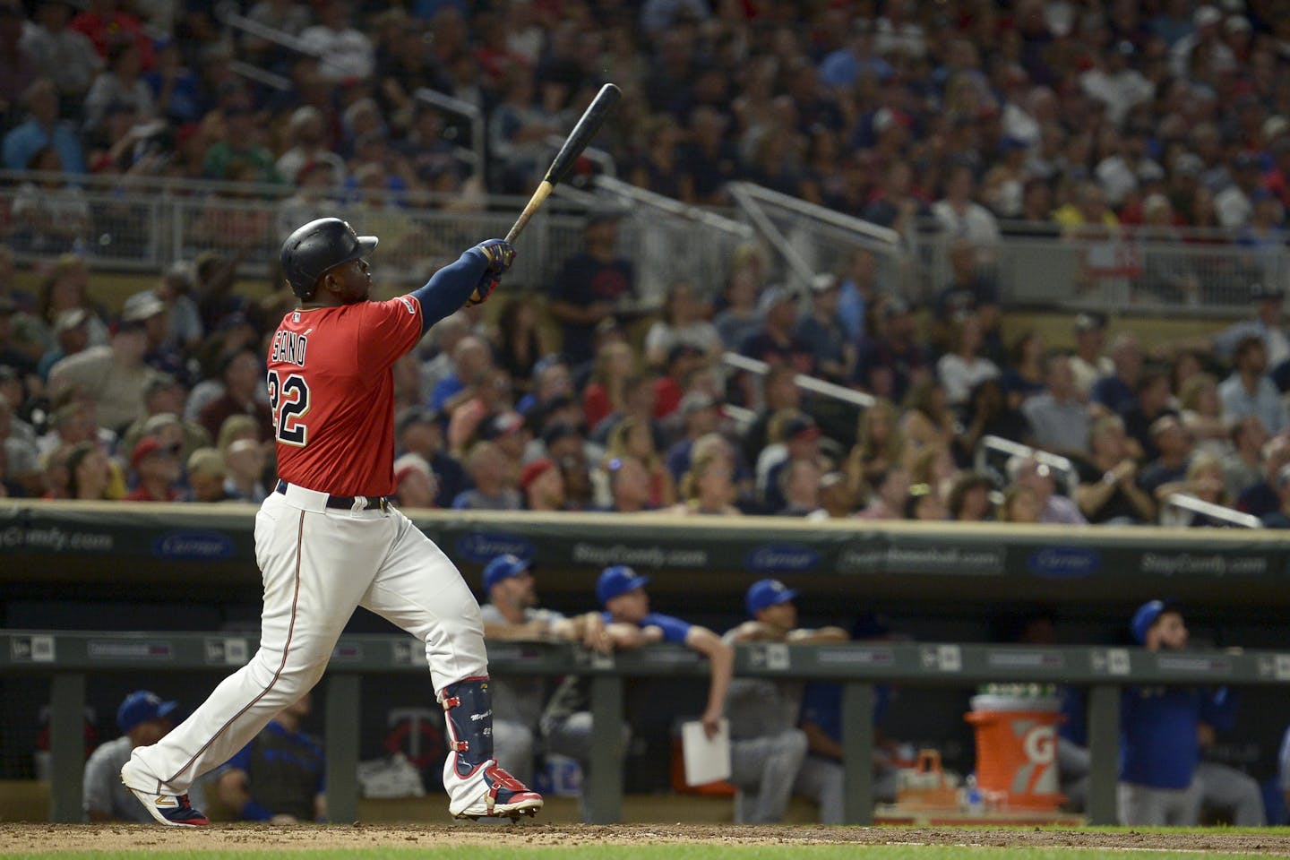 Minnesota Twins third baseman Miguel Sano (22) hit a solo home run in the bottom of the third inning against the Kansas City Royals. ] Aaron Lavinsky &#x2022; aaron.lavinsky@startribune.com The Minnesota Twins played the Kansas City Royals on Thursday, Sept. 19, 2019 at Target Field in Minneapolis, Minn. ORG XMIT: MIN1909192015233729