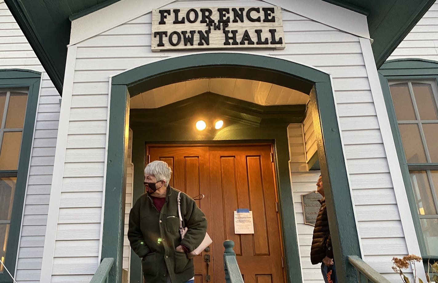 Husband and wife Robert and Nancy Herron of Lake City were the first voters in line outside at the polls Tuesday at Florence Town Hall in Frontenac. "I just want to get here before the crowd," Robert said. "I do everything early." Star Tribune photo by David Joles