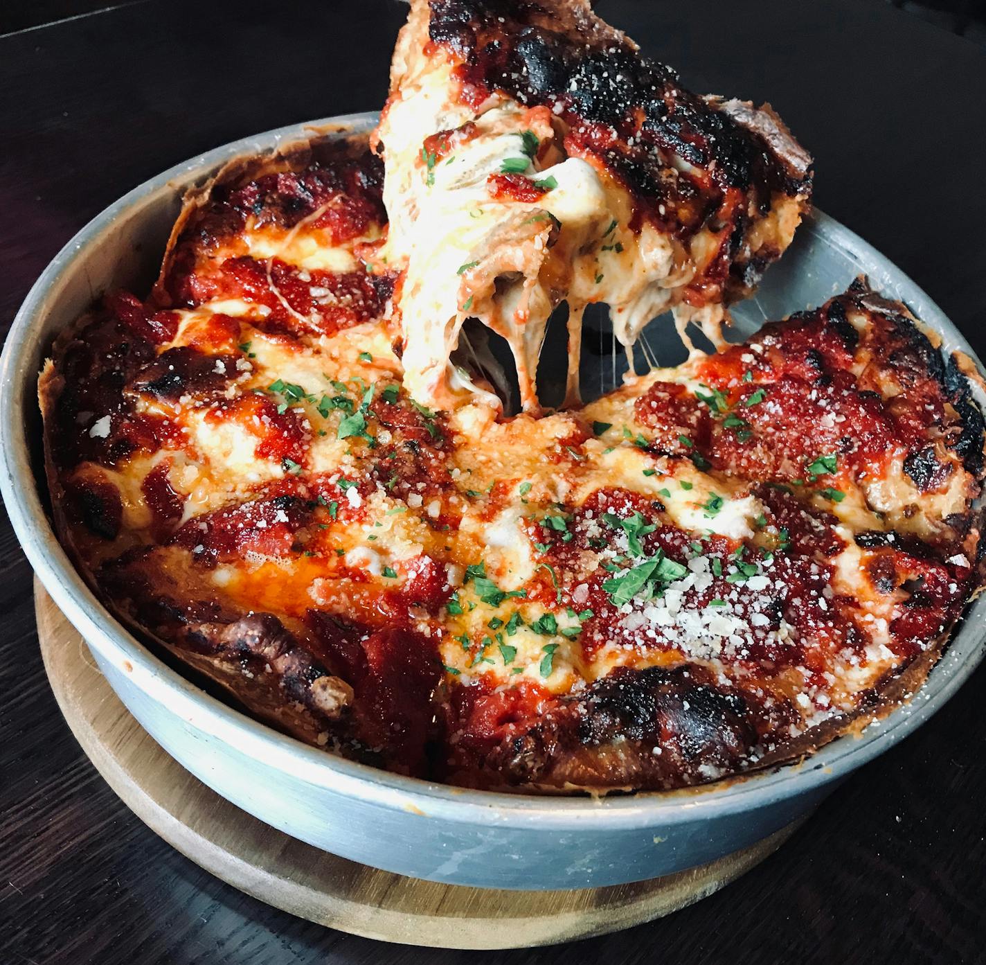 Deep-dish pizza at the Fitz.