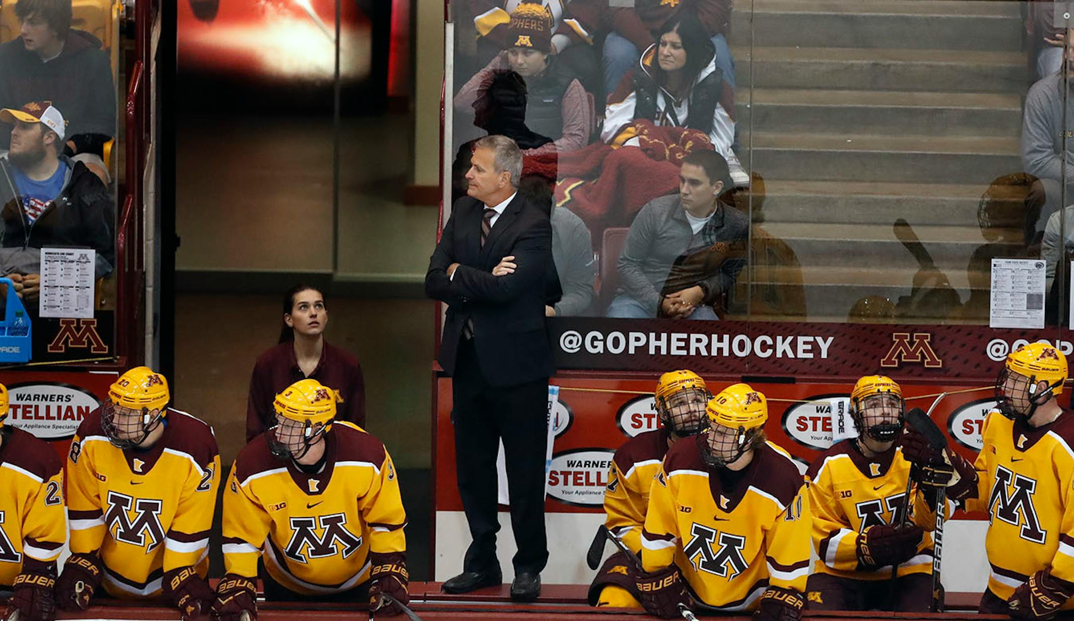 Gophers head coach Don Lucia keeps an eye on the action during a game earlier this season.