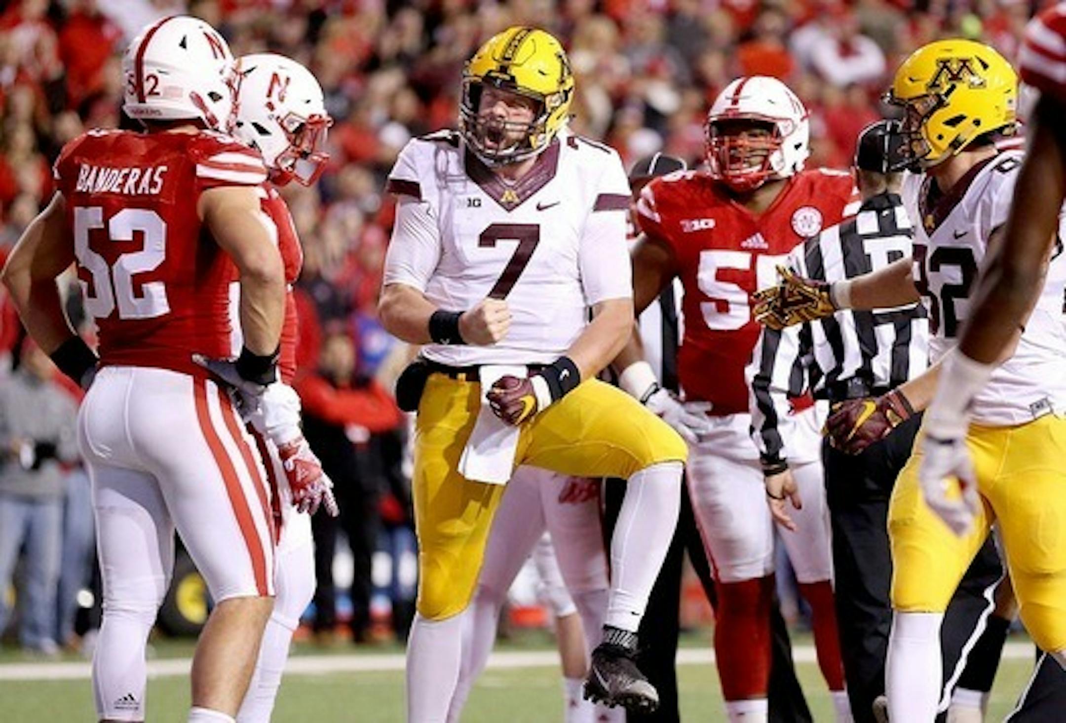 Senior quarterback Mitch Leidner was pumped after scoring an early Gophers touchdown vs. Nebraska, but their final drive ended in an interception.