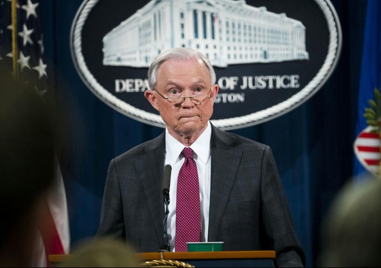 Attorney General Jeff Sessions spoke at a news conference at the Department of Justice in Washington where he announced his recusal from overseeing an investigation into contacts between the Trump campaign and the Russian government.