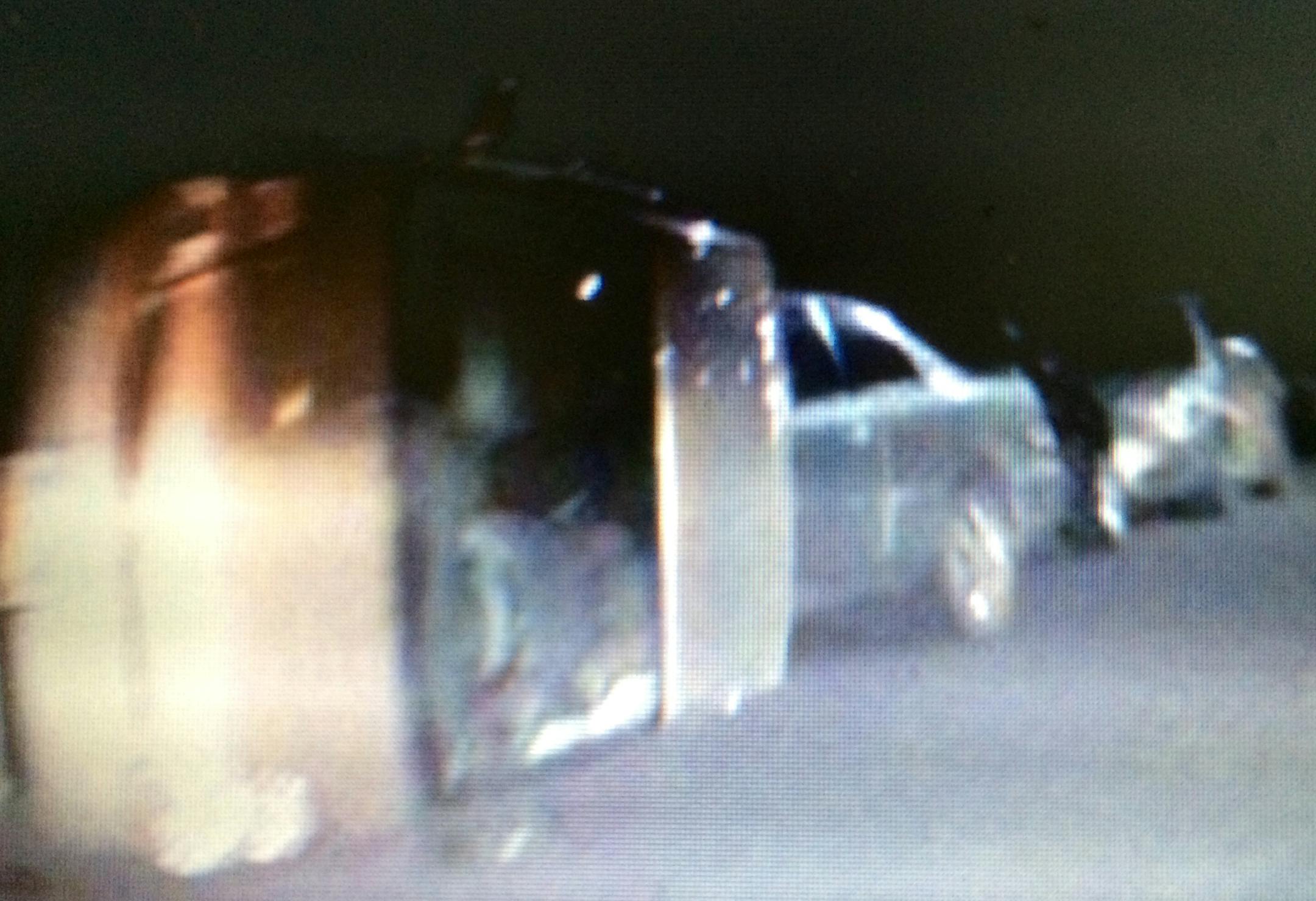 This Prius was tipped on its side amid the celebration in Grand Forks of the national hockey title won by the University of North Dakota men's hockey team.