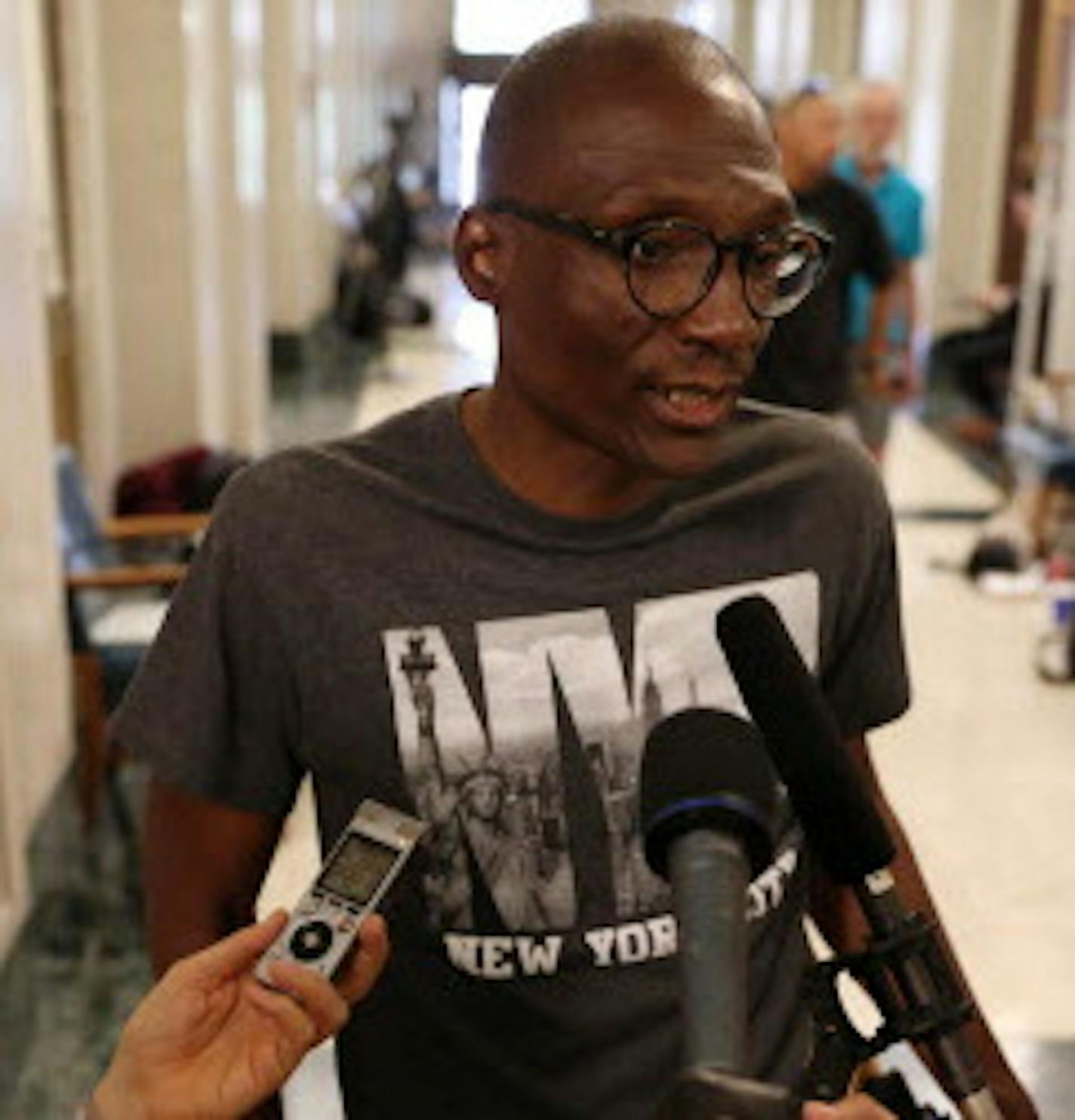 State Sen. Bobby Joe Champion was interviewed by journalists after he joined the race for the Congressional seat Keith Ellison is leaving.] ANTHONY SOUFFLE &#xef; anthony.souffle@startribune.com Candidates rushed to add their names to the races before the 5 p.m. Tuesday, June 5, 2018 deadline for filing to Minnesota's August primary ballot at the Minnesota Secretary of State's Office in St. Paul, Minn. With Lori Swanson out of AG and into governor's race, there could yet be more big last entries