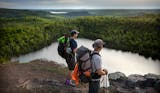 Day-7 - One of the most stunning vistas along the Superior Hiking Trail is the overlook at Bean Lake north of Silver Bay. Here, father and son hikers, Tom and Ross Perigo enjoyed the evening view high above Bean Lake. ] Superior Hiking Trail.
BRIAN PETERSON ¥ brian.peterson@startribune.com
Superior Hiking Trail, MN 06/08/2018