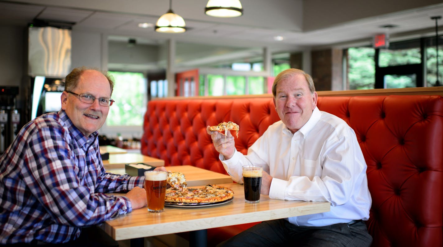 Bob Stupka, left, Davanni&#x2019;s president and CFO, and Mick Stenson, founder and CEO, each had a beer with their pizza at Davanni&#x2019;s in Edina, a restaurant that got new furnishings as part of the Twin Cities pizza-and-hoagie chain&#x2019;s makeover. Craft beer &#x2014; not the 3.2 stuff &#x2014; is also on tap.