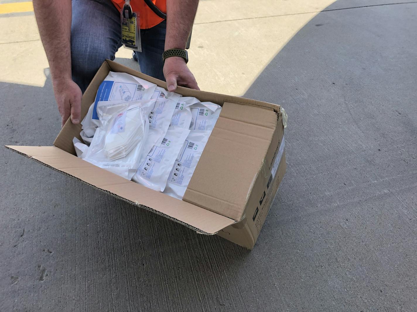 Bloomington-based Donaldson Co. is still trying to get government approval to import another 500,000 N95 masks. Above, masks arrived from China in May.