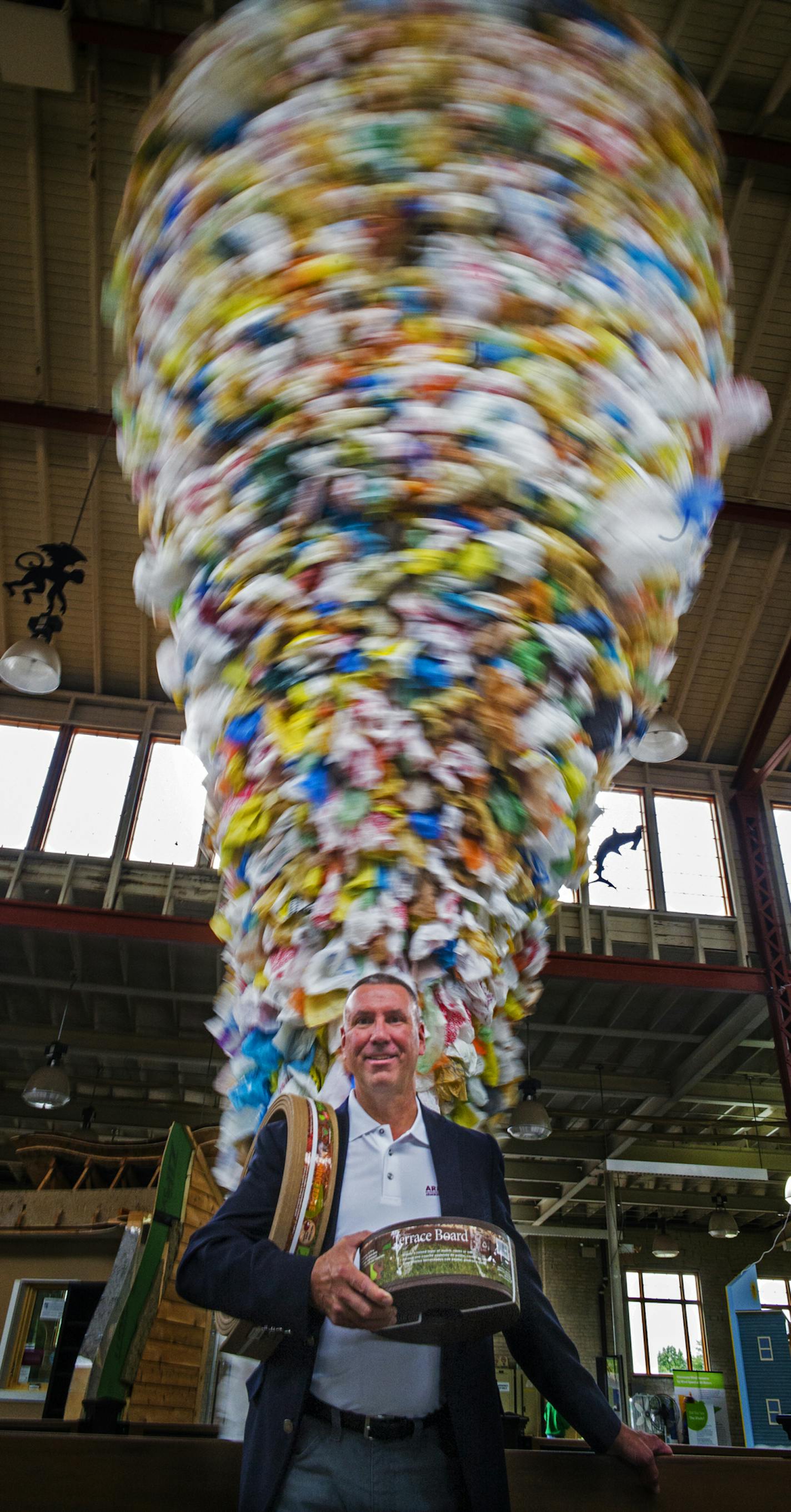 At the Eco Experience Building at the State Fair, plastic bags are being turned into landscaping products by entrepeneurs like Mark Reum.] Richard Tsong-Taatarii/rtsong-taatarii@startribune.com