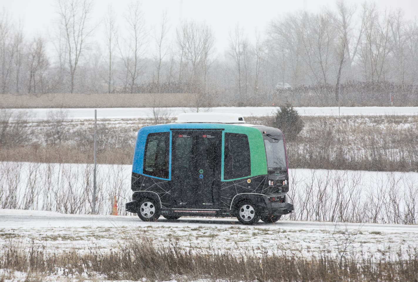 MnDOT is held a press event at the research center in Monticello, Minn. to introduce its autonomous bus they have been testing in harsher Minnesota condition on Tuesday, December 12, 2017. The bus is level 4 autonomous and fits about 10 people.