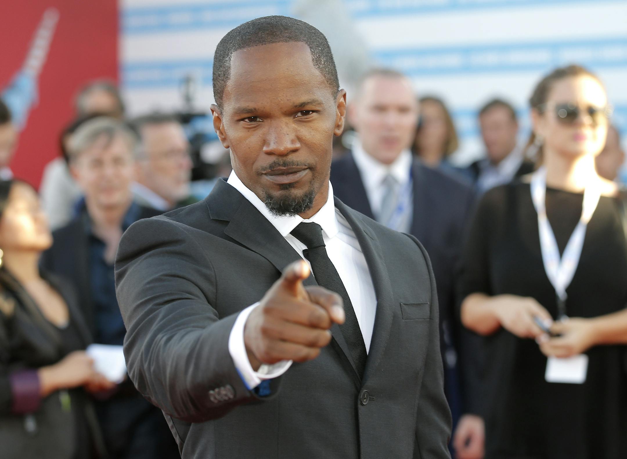 Actor Jamie Foxx arrives for the screening of his film "White House Down" at the 39th American Film Festival in Deauville, Normandy, western France, Sunday, Sept. 1, 2013. (AP Photo/Lionel Cironneau)