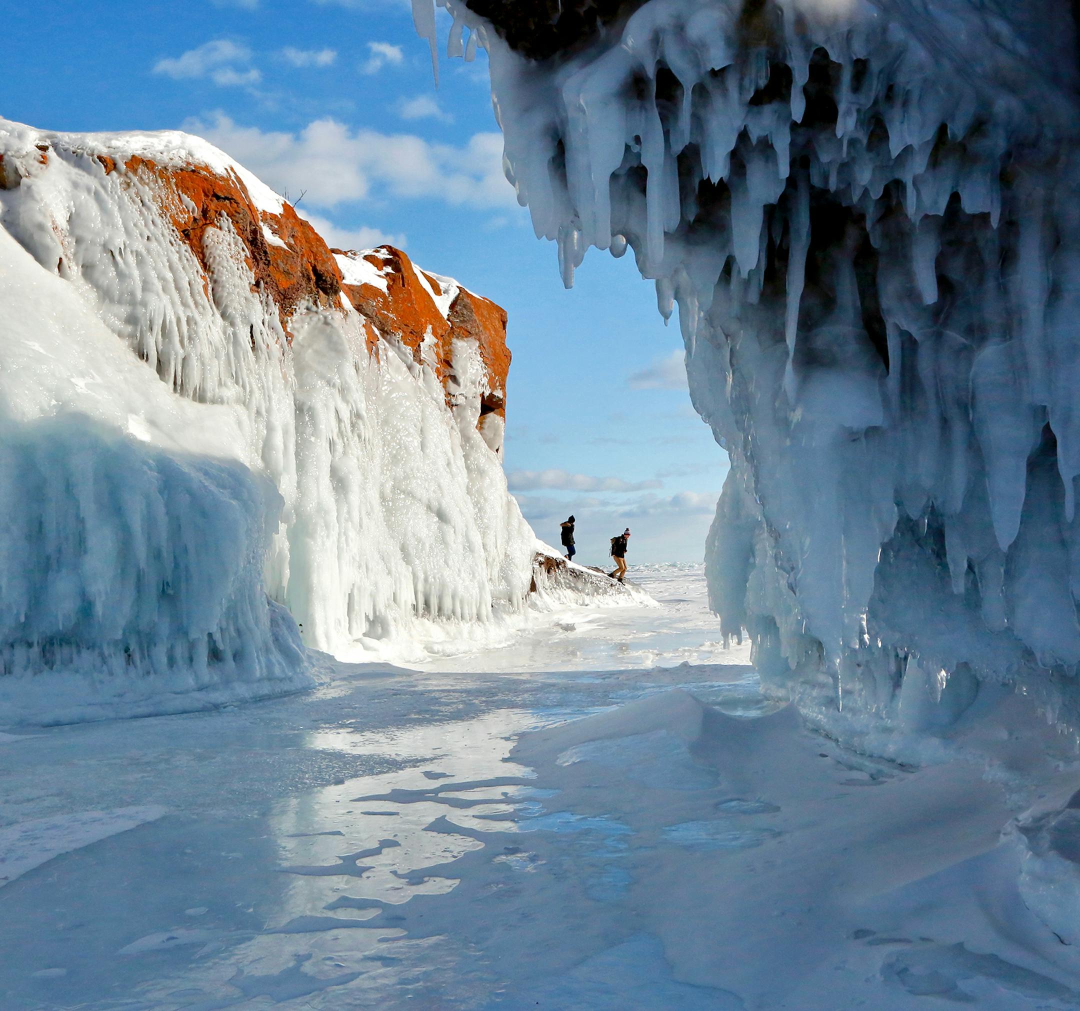 Last winter's Polar Vortex allowed access to rock formations around Black Beach, on Lake Superior's North Shore (Silver Bay,Mn). This photo was taken of two intrepid hikers as they walked on , and around, rock formations otherwise inaccessible other than by watercraft. Last winter's extreme cold allowed hikers to safely travel on foot over a frozen Lake Superior. Walt Huss
Coon Rapids, MN