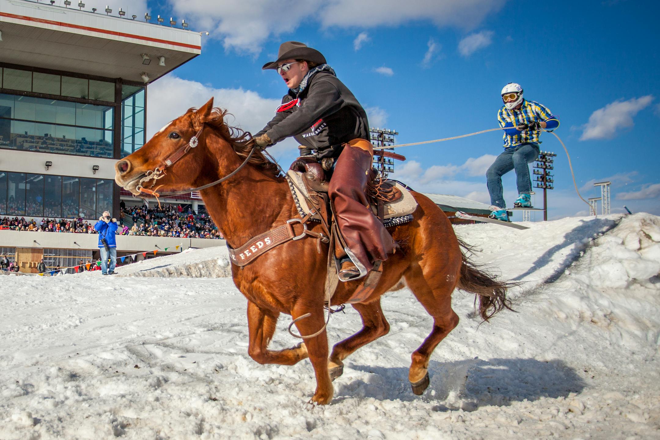 There will be 140 teams (rider, horse, skier or snowboarder) at the Canterbury Park skijoring competition.