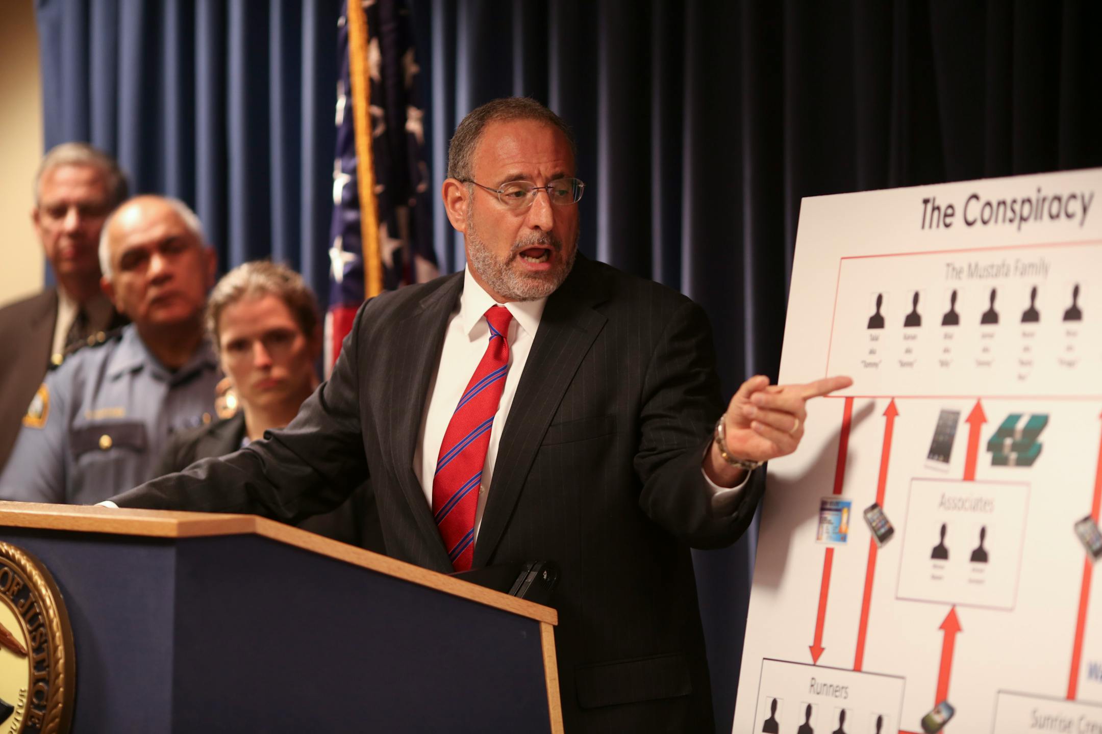 U.S. Attorney Andrew Luger at the news conference at his office in Minneapolis where he announced the breakup of a mobile device theft ring based in the Twin Cities.