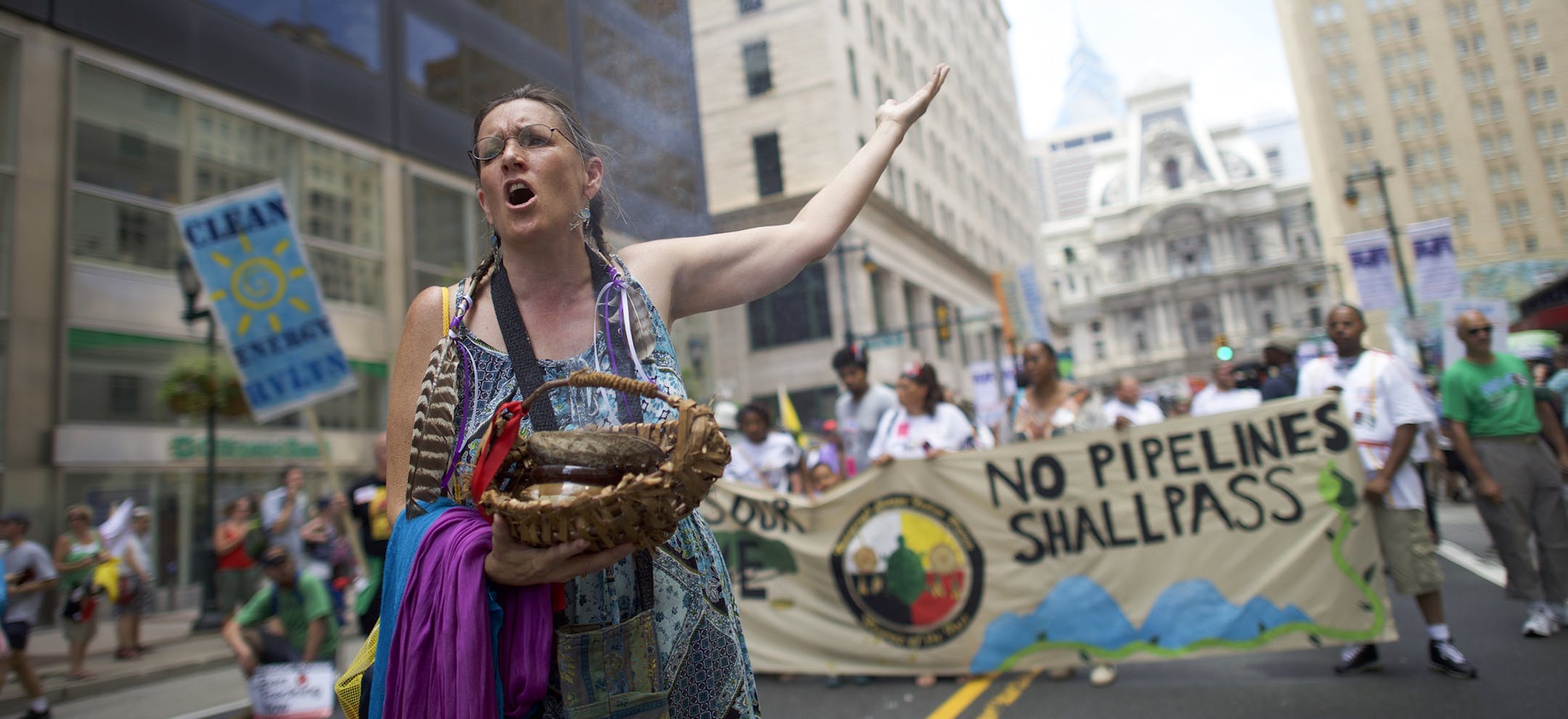 Protesters demonstrate the day before the Democratic National Convention in Philadelphia, July 24, 2016. (Mark Makela/The New York Times)