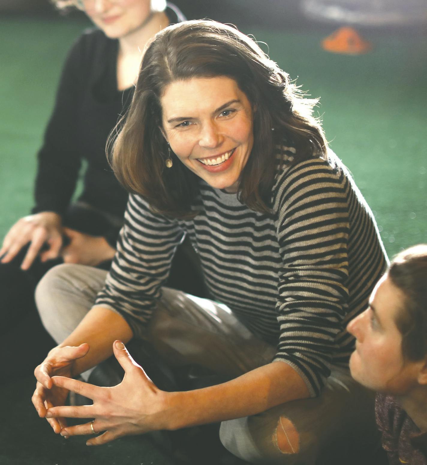 Director Sarah Rasmussen, in stripes, during a roundtable discussion with the cast on the set. The others with her are, from left, Meredith Casey, McKenna Kelly-Eiding, Sarah Bahr, and Jen Larrick. ] JEFF WHEELER &#xef; jeff.wheeler@startribune.com The Jungle Theater is presenting Sarah DeLappe's 2017 Pulitzer Prize finalist "The Wolves" with a cast of nine young women making their Jungle debuts and a behind-the-scenes team that is predominantly female. The cast and crew gathered on the set for