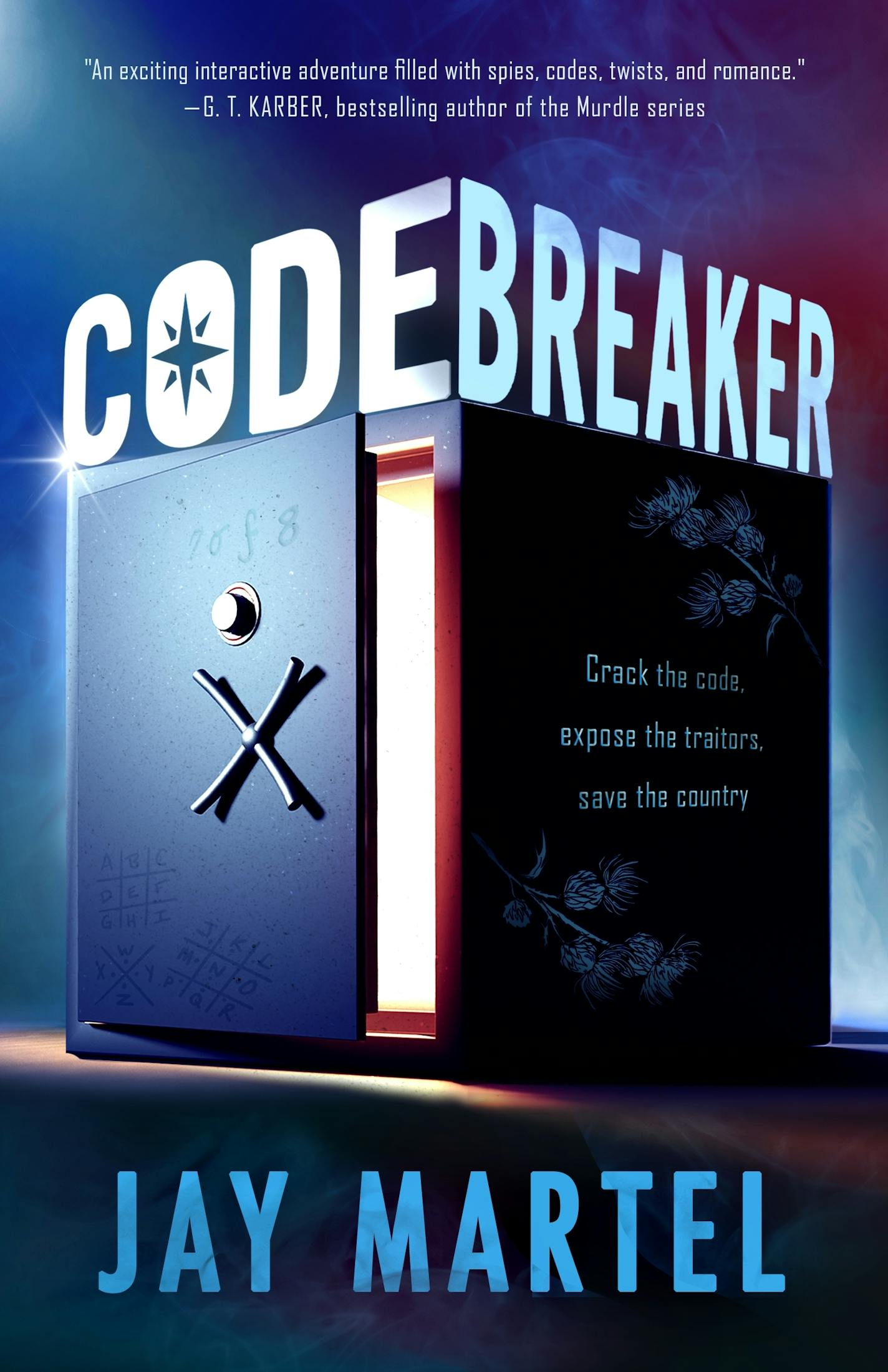 illustration on cover of Codebreaker shows a safe, with a large lock on it and various codes scrawled on its sides