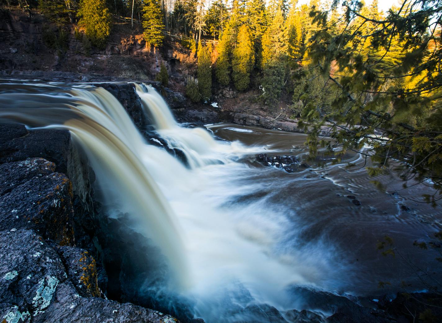 One of the most popular and spectacular falls is at Gooseberry Falls State Park, this is the middle falls in mid-April.