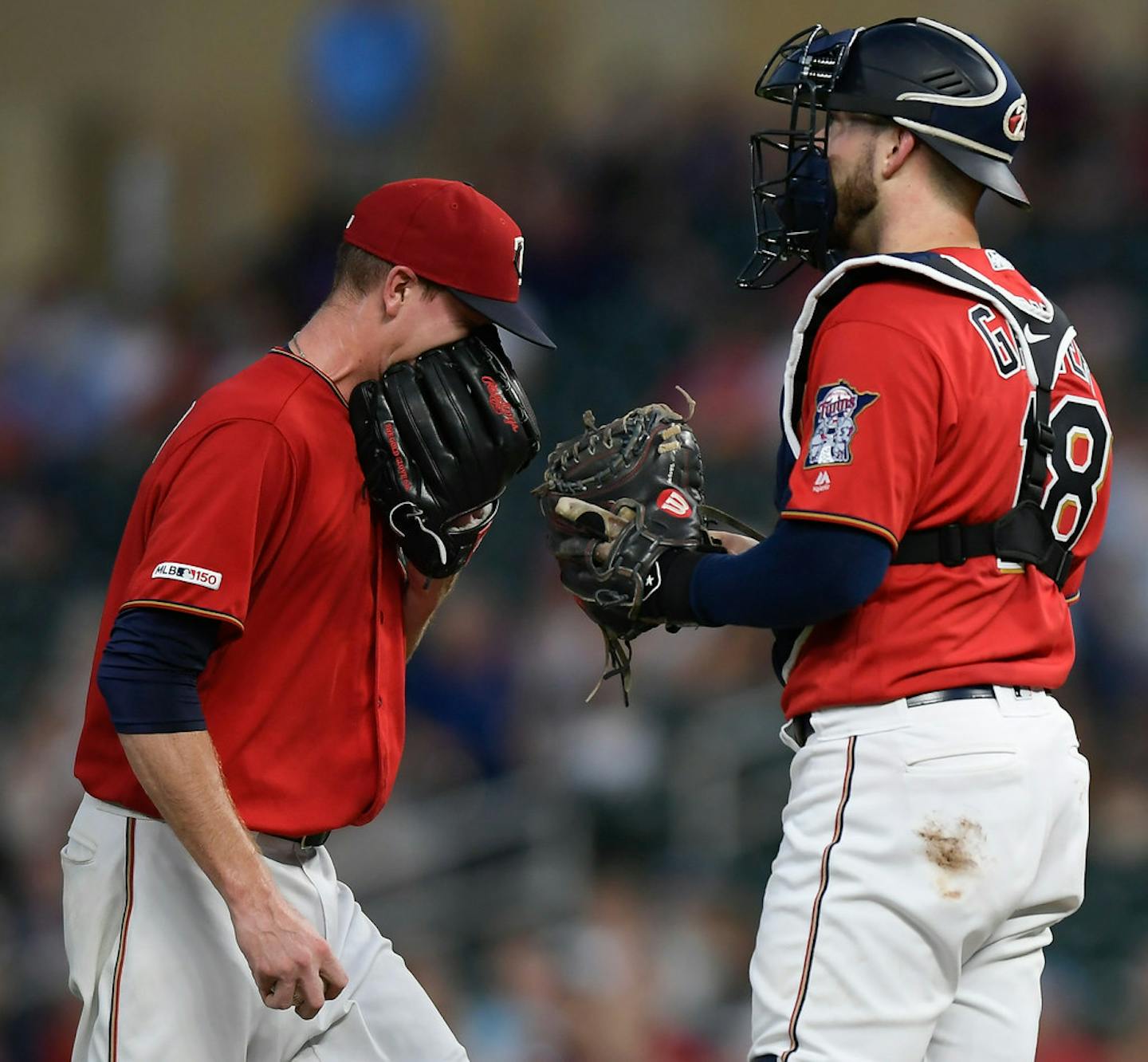 Kyle Gibson yelled into his glove as teammates and manager Rocco Baldelli approached the mound to pull Gibson from the game following two walks with bases loaded in the top of the second inning.