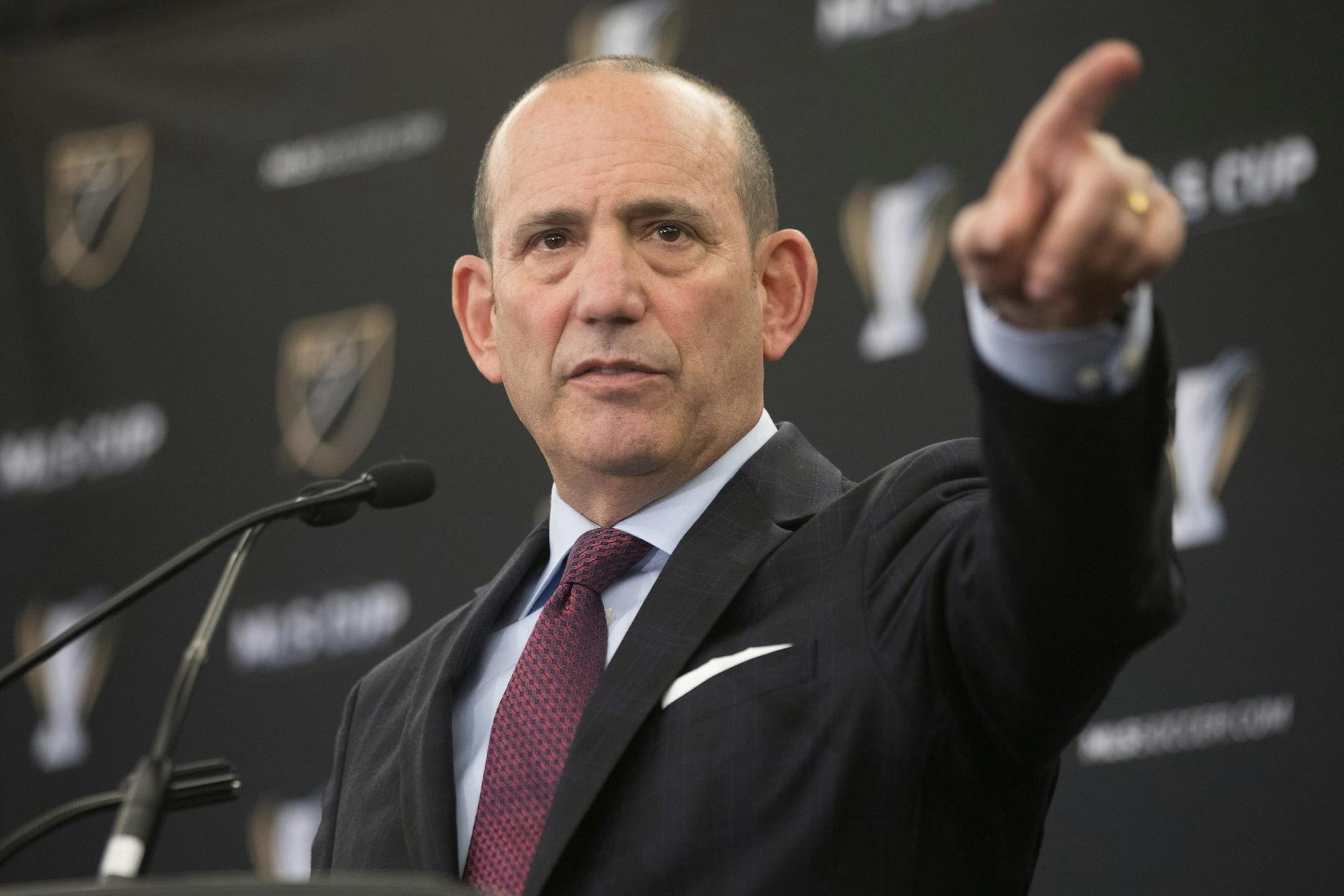 FILE - This Dec. 9, 2016 file photo shows MLS Commissioner Don Garber holding a state of the league news conference in Toronto. St. Louis and San Diego are among bidders from 12 areas applying for four Major League Soccer expansion teams. Two of the teams, which have $150 million expansion fees, will start play in 2020. Garber said Tuesday, Jan. 31, 2017 that having stadium financing in place is a condition for selection. (Chris Young/The Canadian Press via AP)