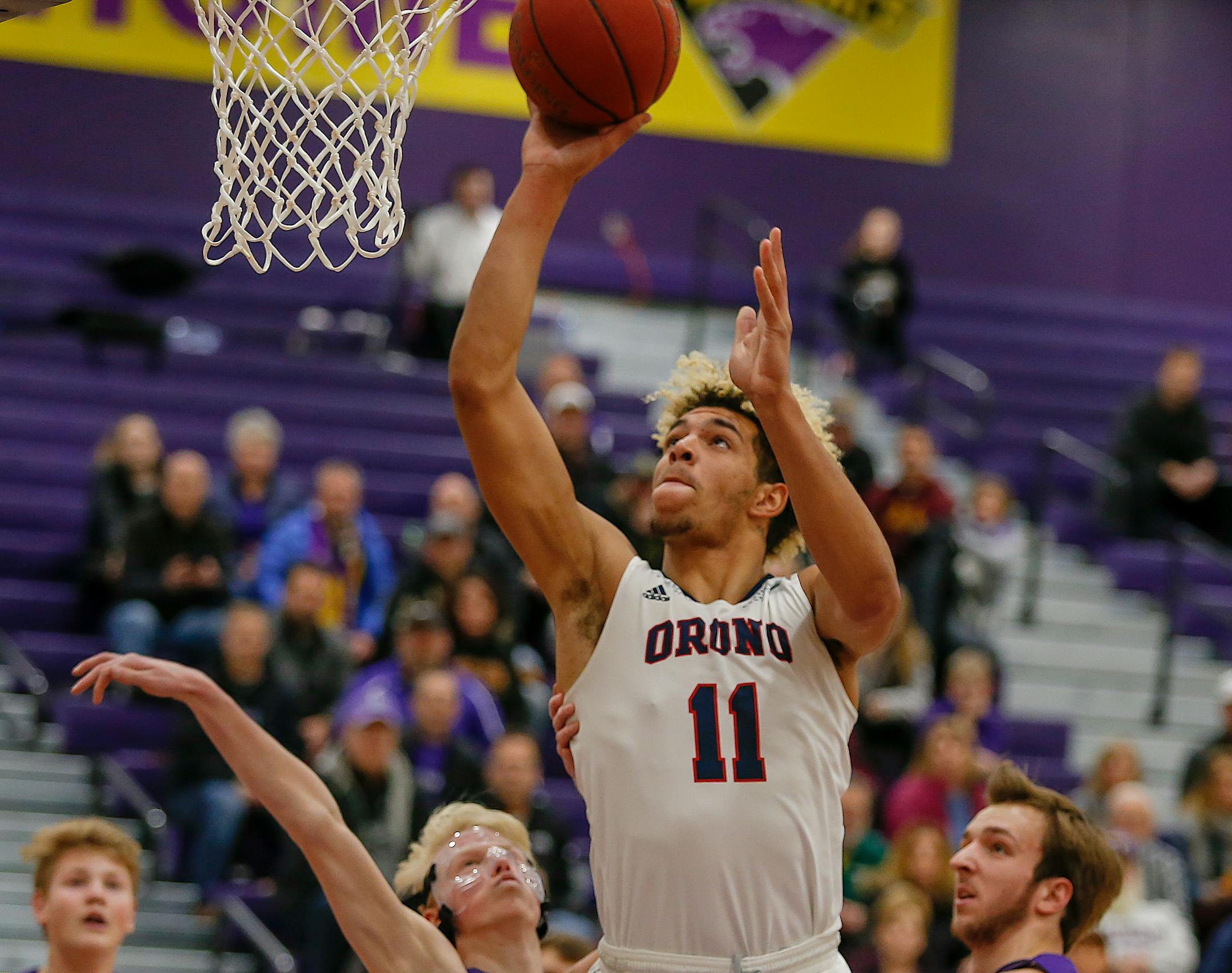 Orono's Jarvis Thomas Omersa is averaging 20 points and 11.6 rebounds per game. Photo by Mark Hvidsten, SportsEngine