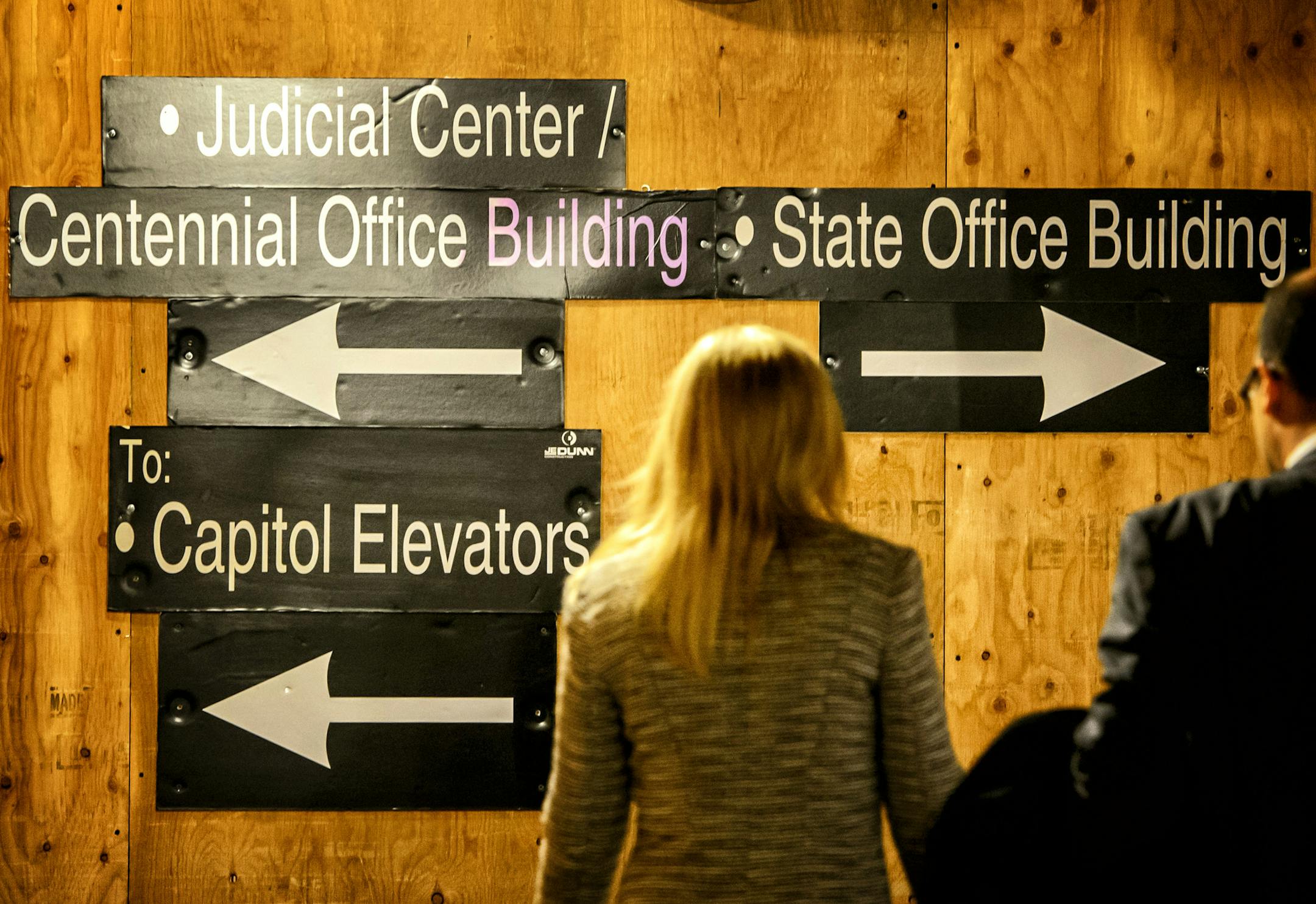 Signs in the Capitol basement guide visitors in the right direction. ] GLEN STUBBE * gstubbe@startribune.com Thursday, March 3, 2016 With less than a week left before the beginning of the session, Tour of ongoing renovation work at the Minnesota State Capitol and at the House chamber currently being prepared for the legislative session.