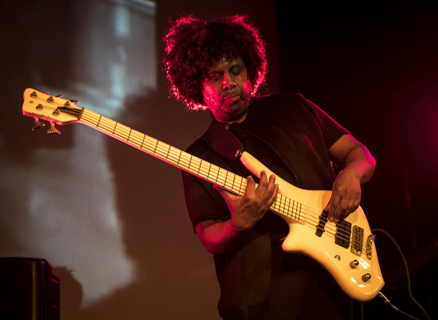 New Power Generation bassist, Sonny Thompson, performed during Friday night's show at Pepito's Parkway Theater.