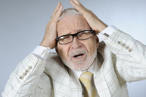 credit: iStock Older man wearing glasses and throwing up hands in frustration. Old, Men, Business, Headache, Businessman, Furious, Displeased, Rudeness, Anger, Frustration, Boredom, Emotional Stress, Senior Adult, Office, Aging Process, Despair, Worried, One Person, Mature Adult, Finance, Depression, Tired, Sadness, Male, Glasses, Human Face, Suit, Pain, Portrait, Disaster, Physical Pressure, Distraught, Healthy Lifestyle, Adult, Occupation, Lifestyle, Business People, Business Person, Caucasian